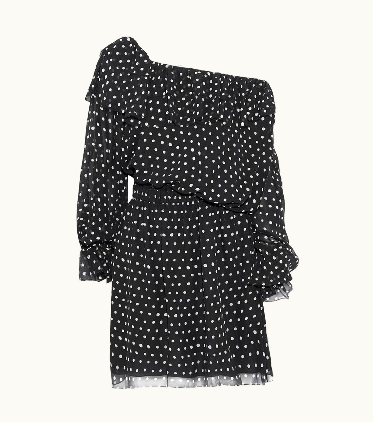 Saint Laurent One-Shoulder Polka Dot Silk-Georgette Mini Dress