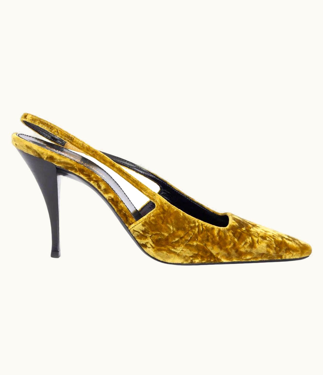 Saint Laurent Senape Mustard Balde Velvet Sllingbacks Pumps Shoes