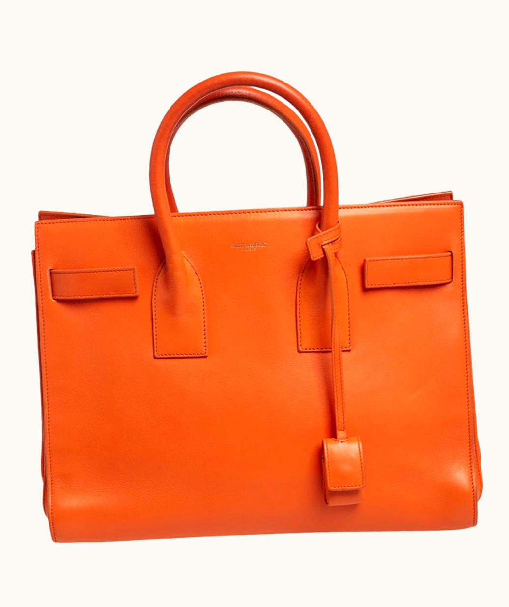 Saint Laurent Orange Leather Small Classic Sac De Jour Tote