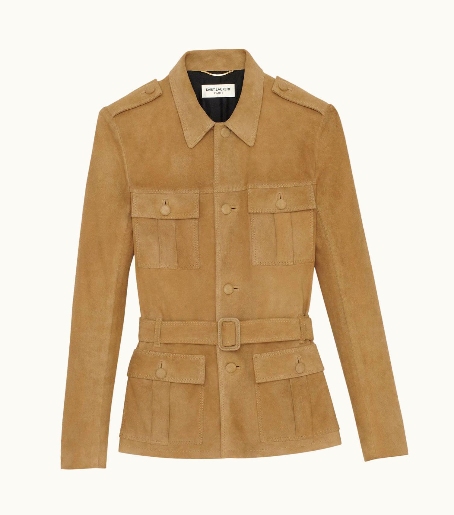 Saint Laurent Beige Suede Saharienne Belted Safari Jacket