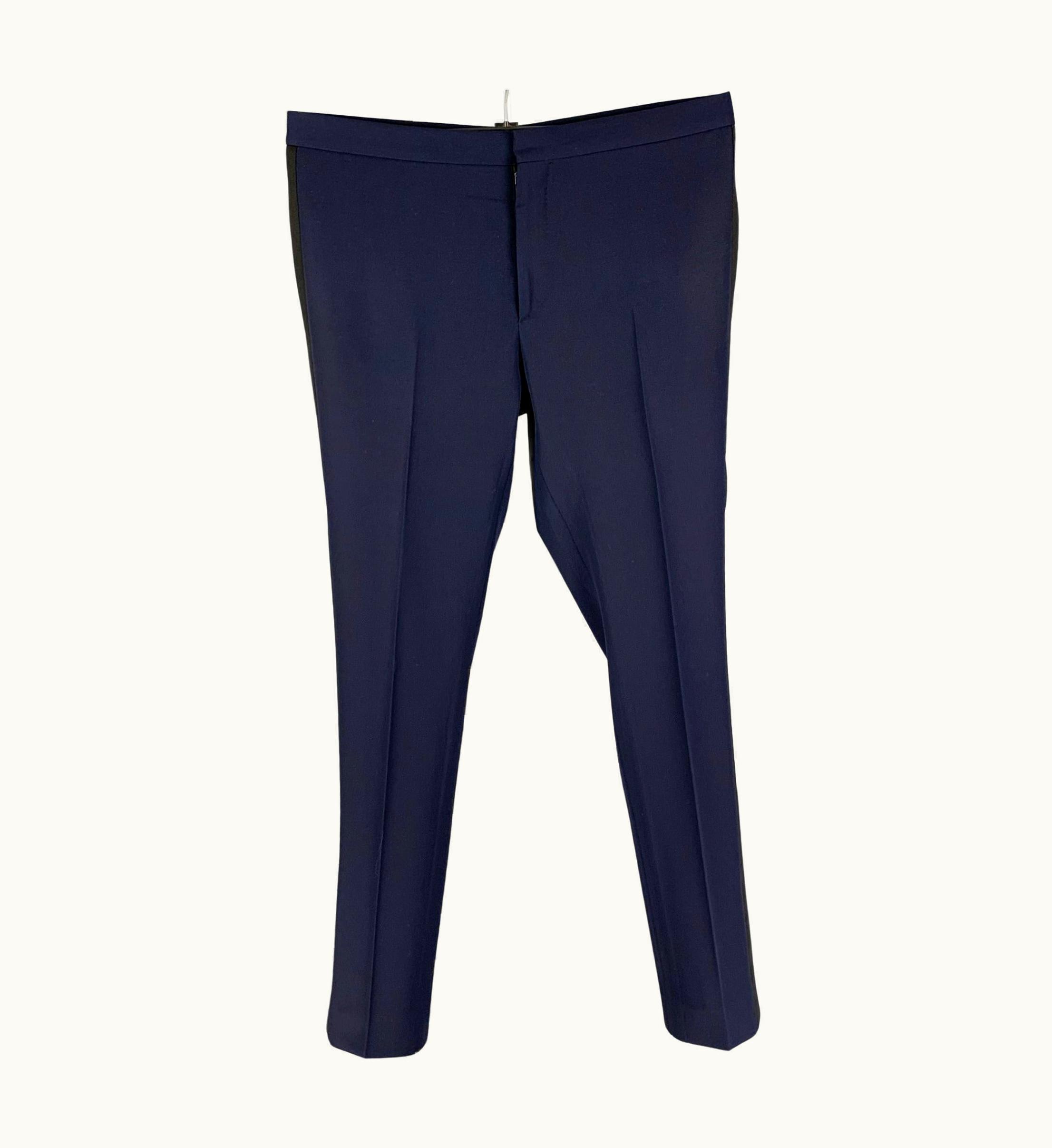 Saint Laurent Navy Black Wool Tuxedo Dress Pants