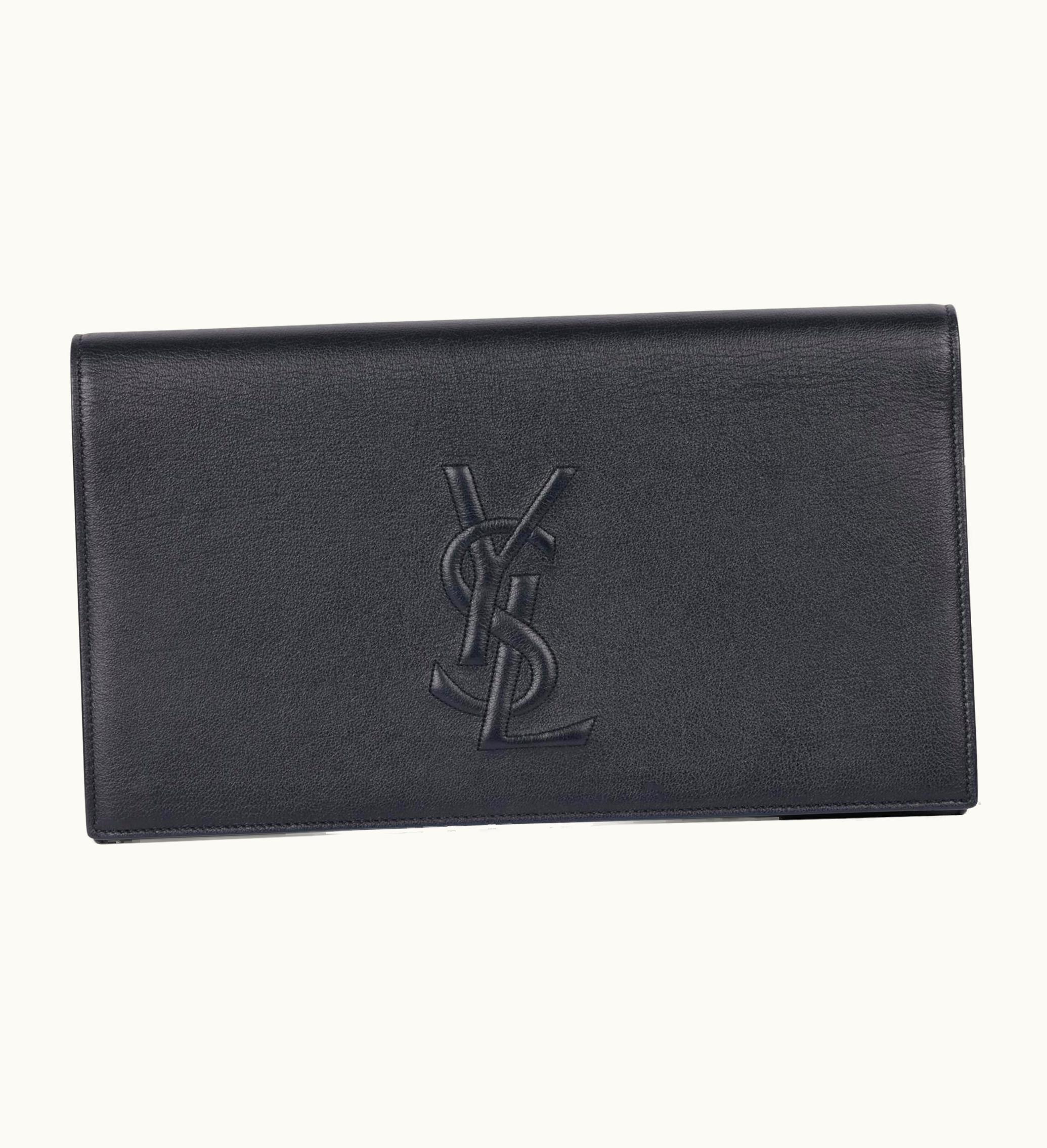 Saint Laurent Navy Calfskin Leather Large Belle De Jour Clutch