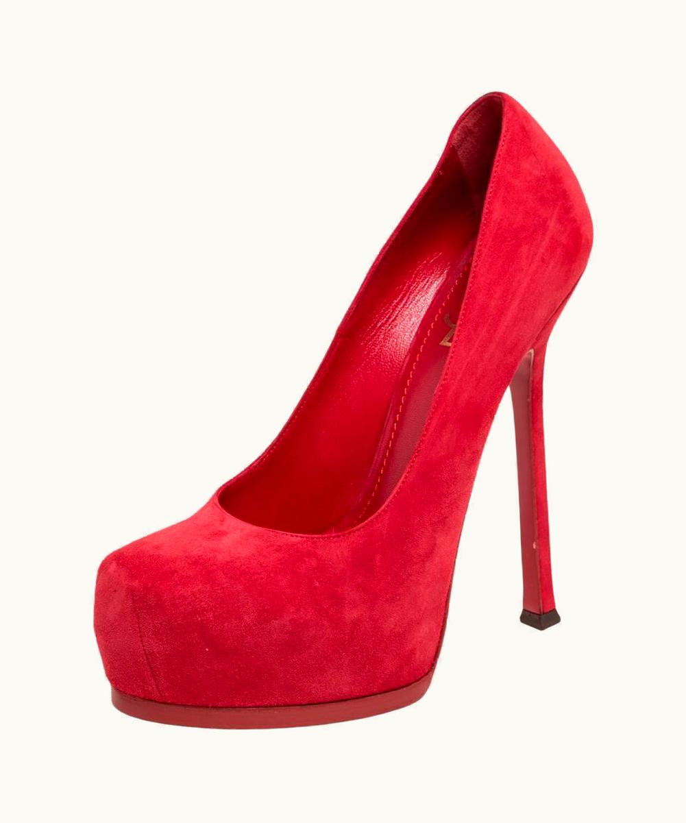Saint Laurent Red Suede Leather Tribtoo Platform Pumps UZ0585322