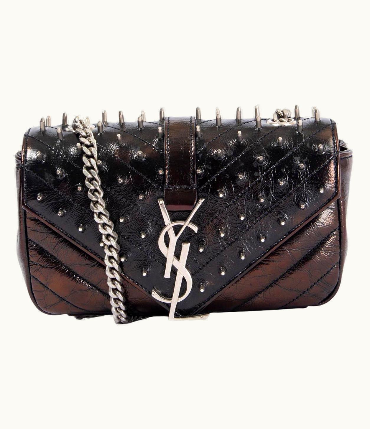 Saint Laurent Bronze & Black Leather Baby Punk Studded Shoulder Bag
