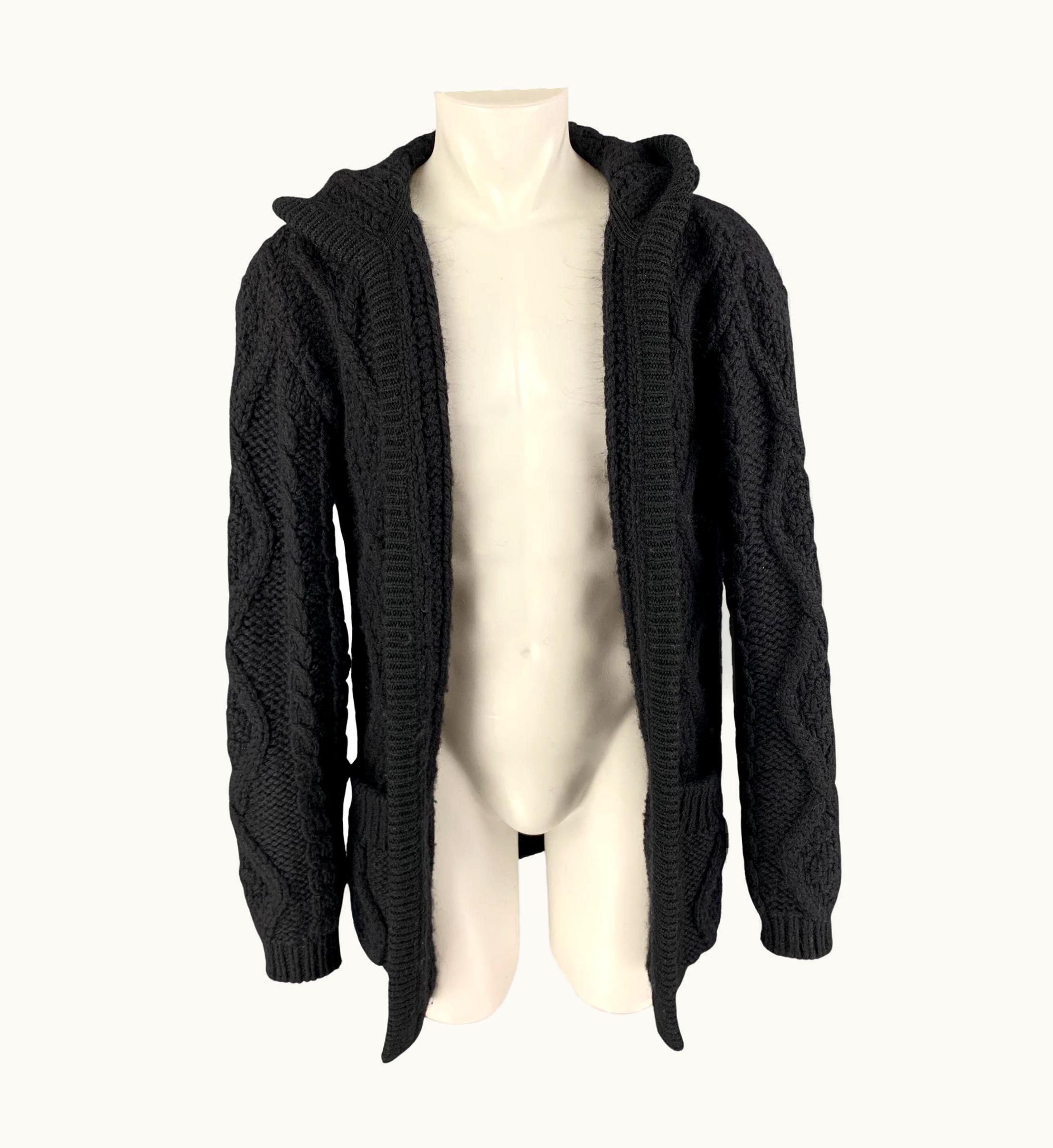 Saint Laurent Black Knit Wool Mohair Hooded Cardigan