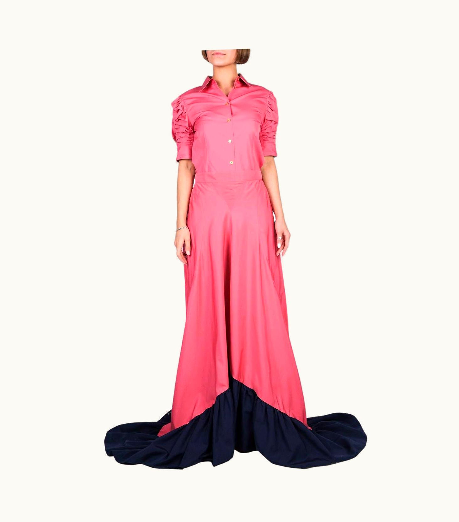 Saint Laurent Yves Saint Laurent Pink Cotton Long Skirt And Shirt Suit