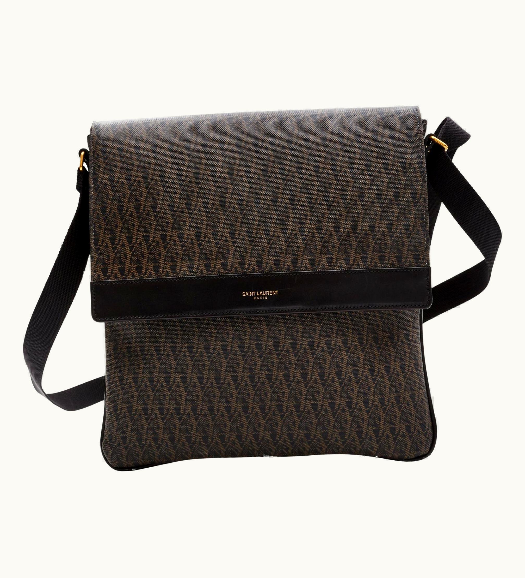 Saint Laurent Monogram YSL Toile Flat Crossbody Messenger Bag (375327)