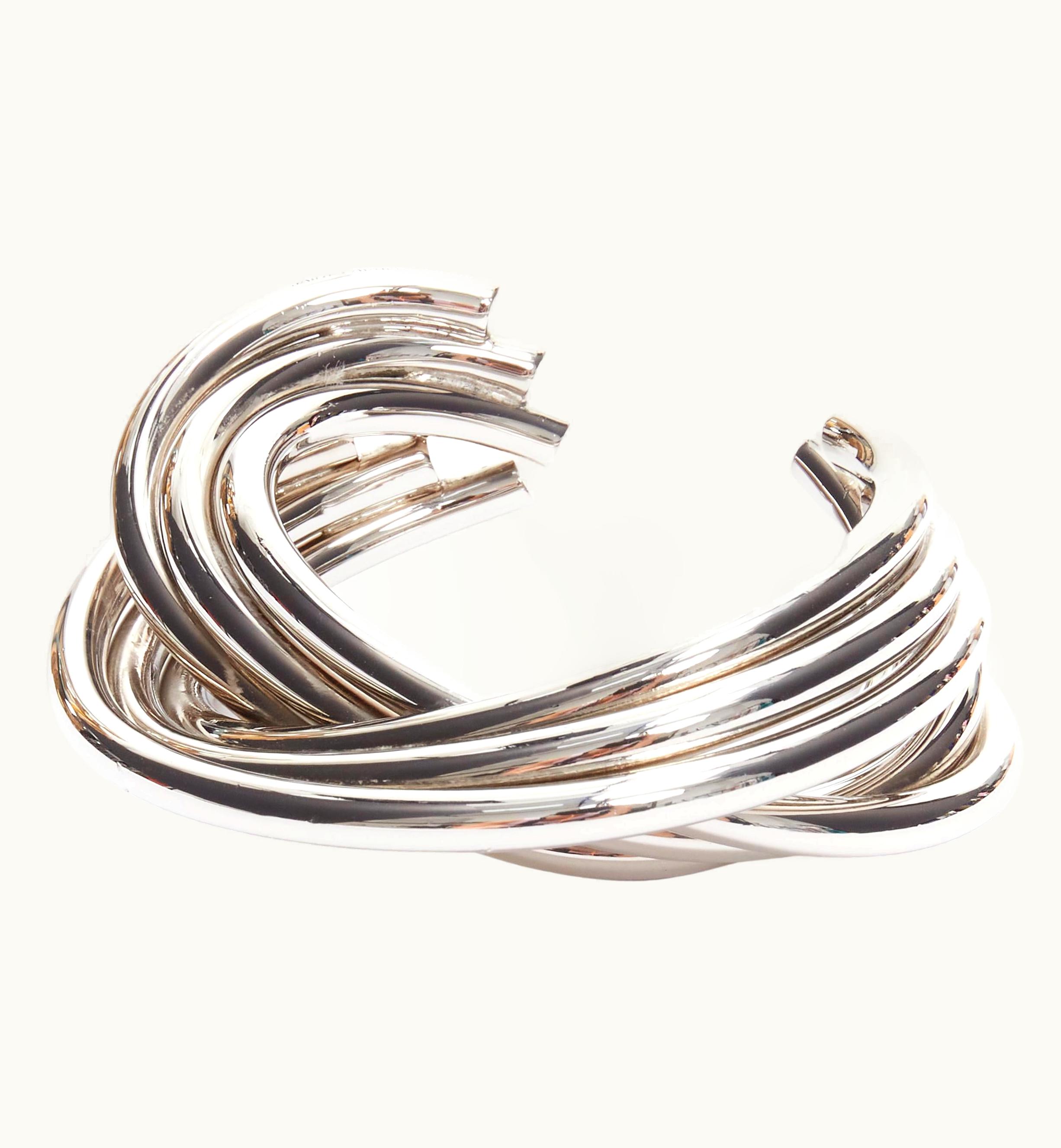 Saint Laurent Hedi Slimane Silver Brass Architectural 6 Layer Twist Cuff UZ0585360