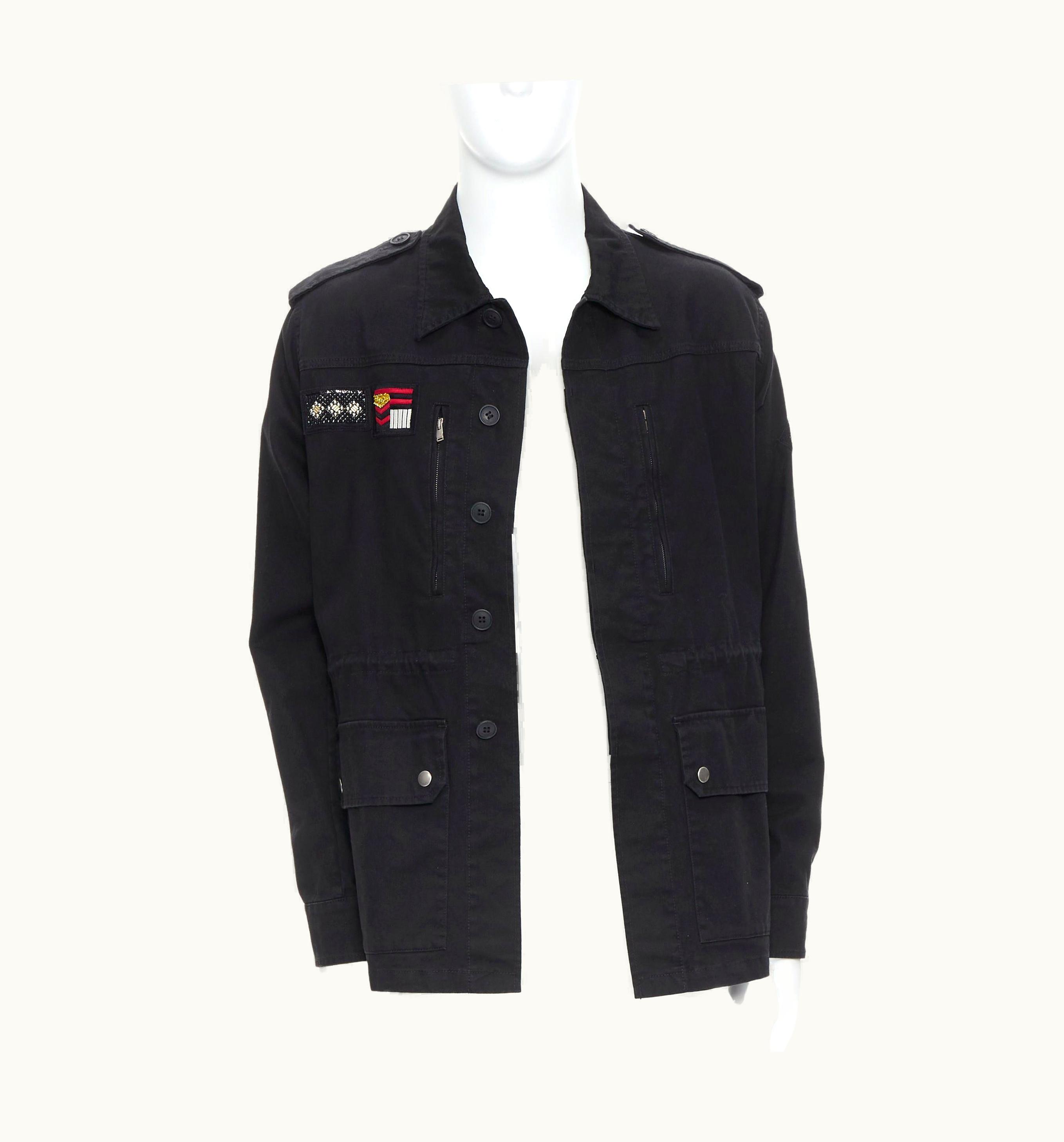 Saint Laurent Black Cotton Embroidery Patch Utility Military Jacket