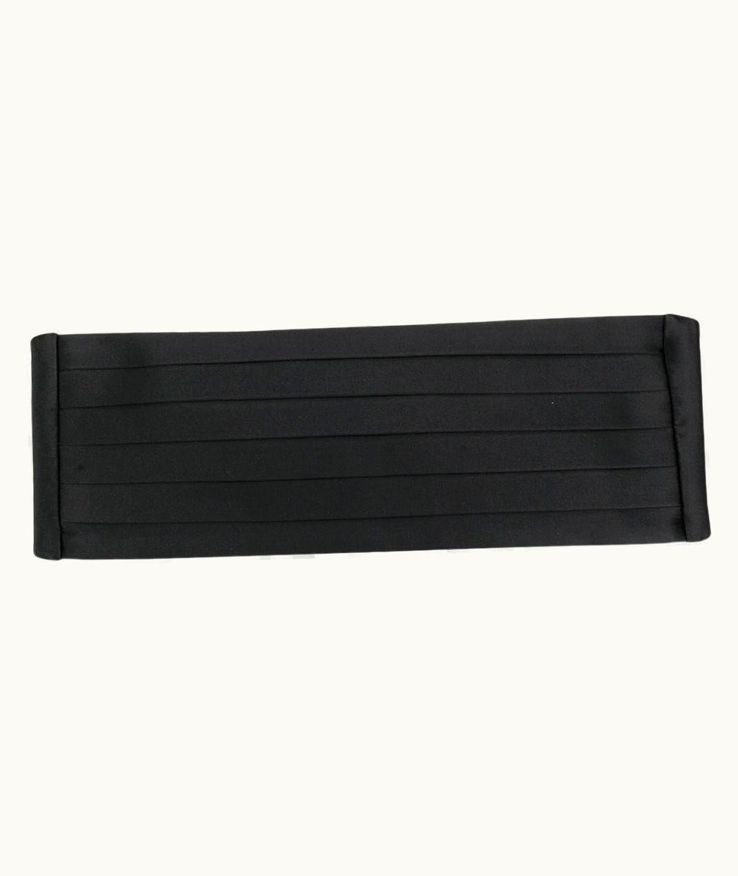 Saint Laurent Black Classic Tuxedo Silk Satin Pleated Cummerbund Belt mall