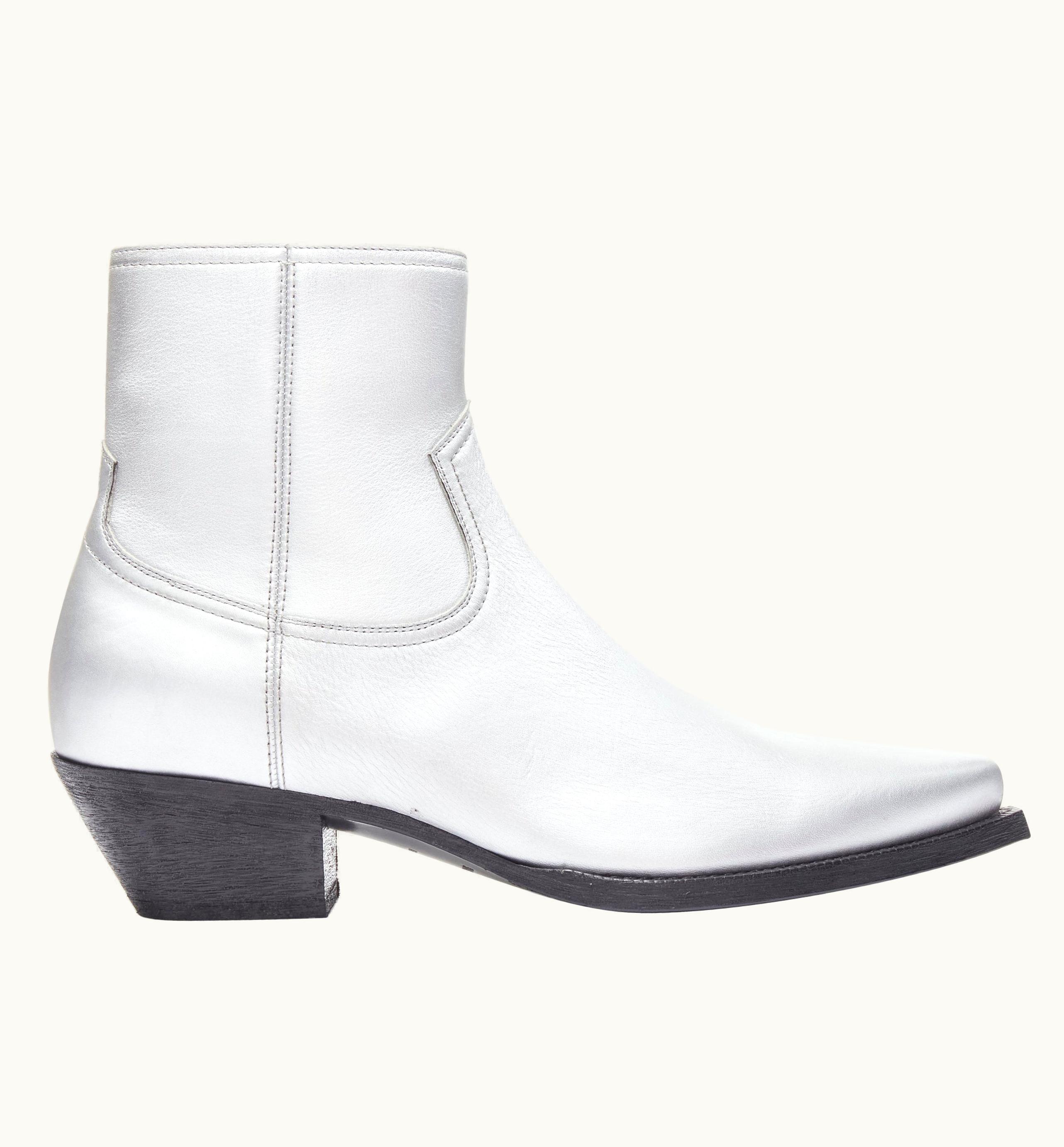 Saint Laurent Lukas 40 Metallic Silver Point Toe Cuban Ankle Boot