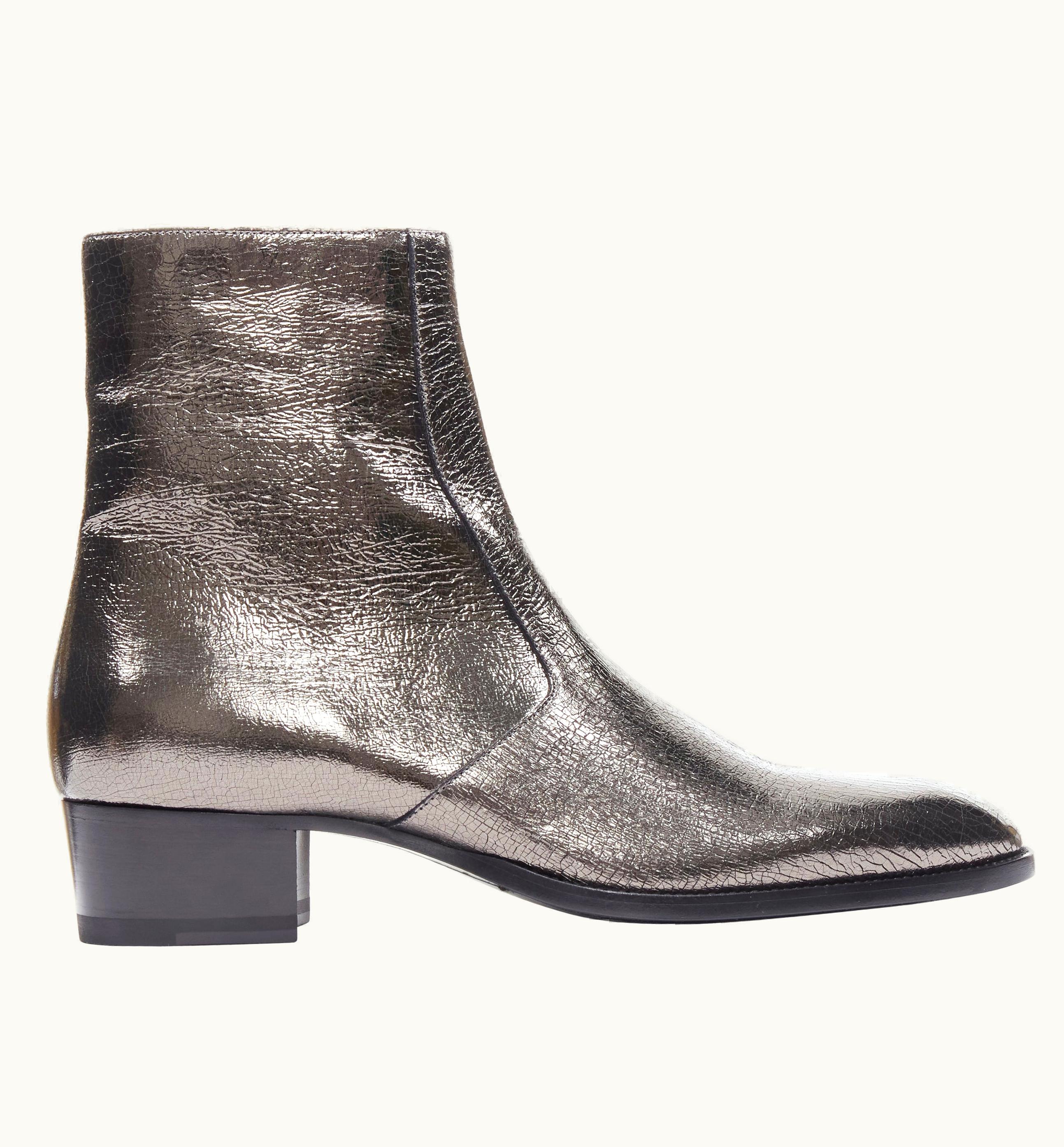 Saint Laurent Wyatt 40 Zip Metal Crack Heavy Gunmetal Silver Boot