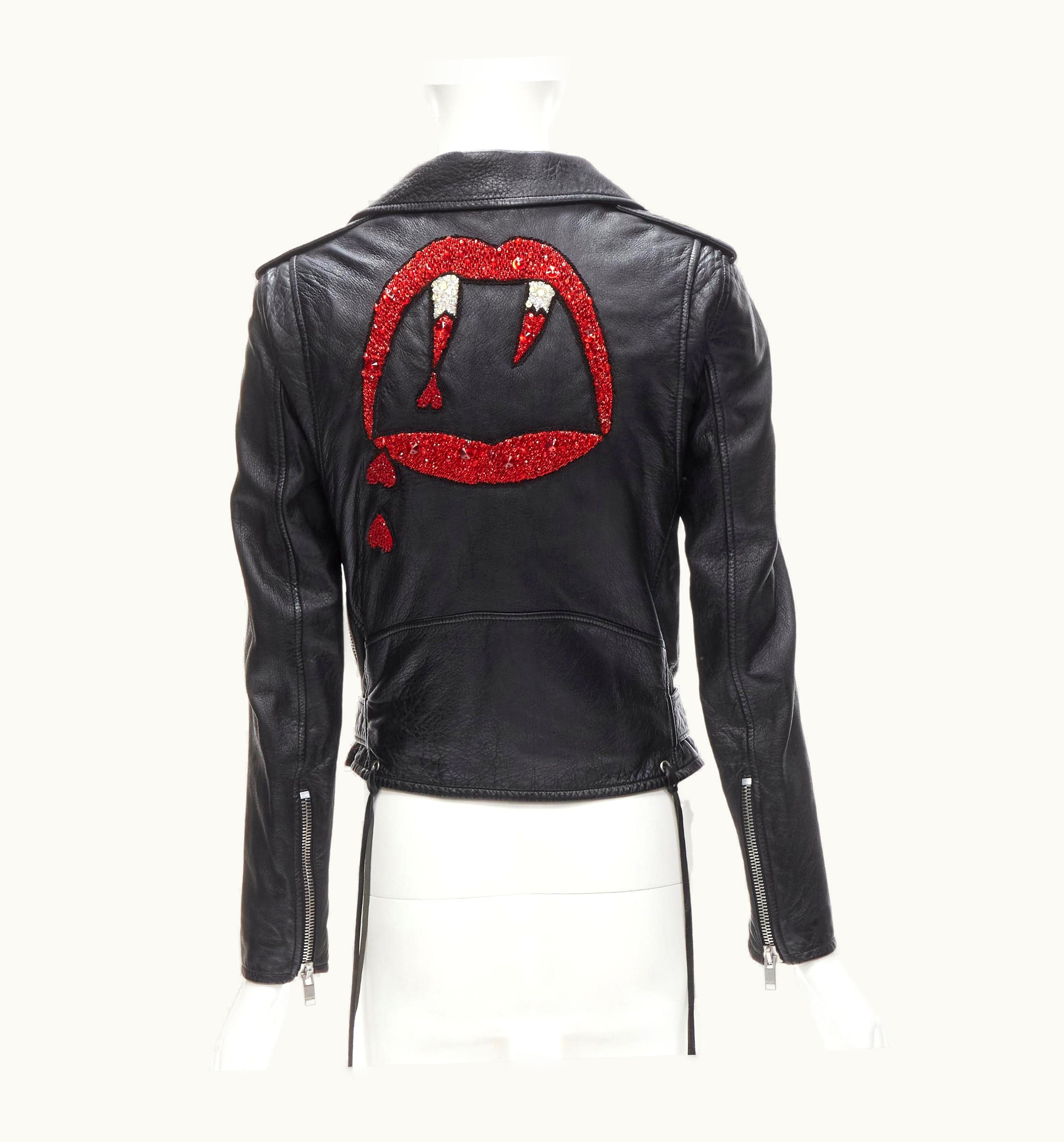 Saint Laurent 2016 Hedi Slimane Blood Luster Embroidery Lip Leather Biker