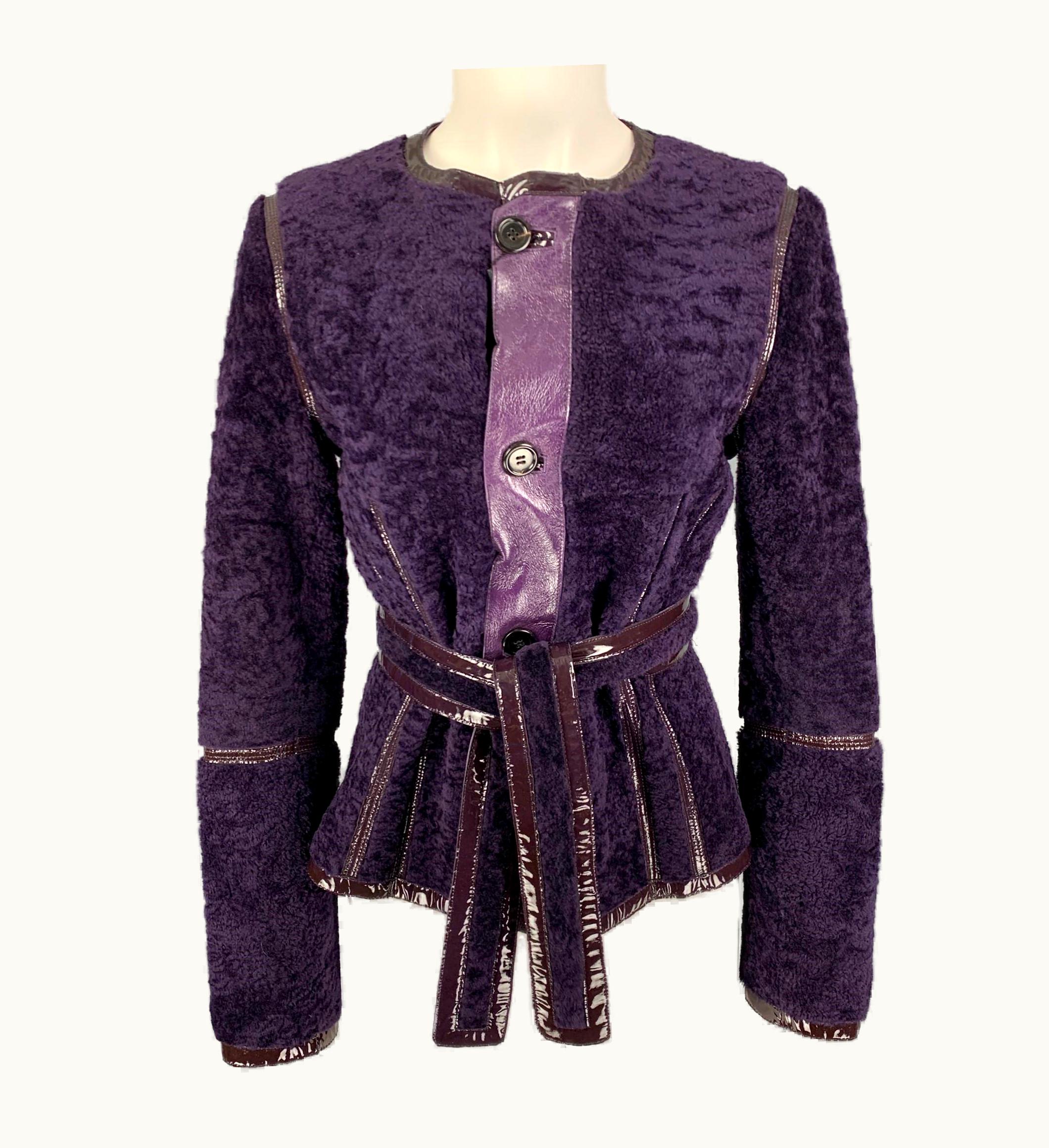 Saint Laurent Yves Saint Laurent Purple Shearling Patent Leather Reversible Jacket