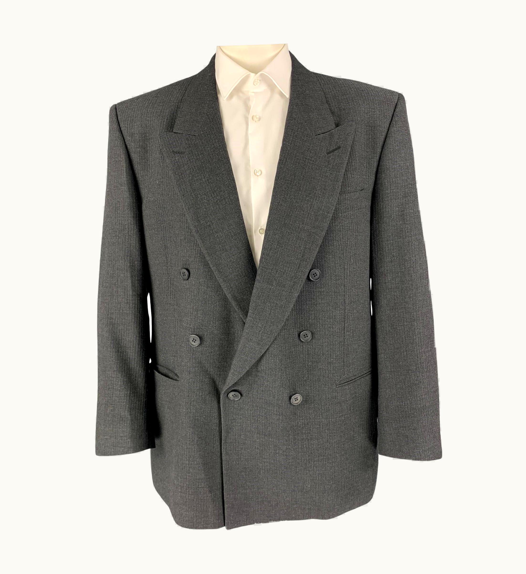 Saint Laurent Vintage Yves Saint Laurent Regular Dark Gray Textured Wool Sport Coat