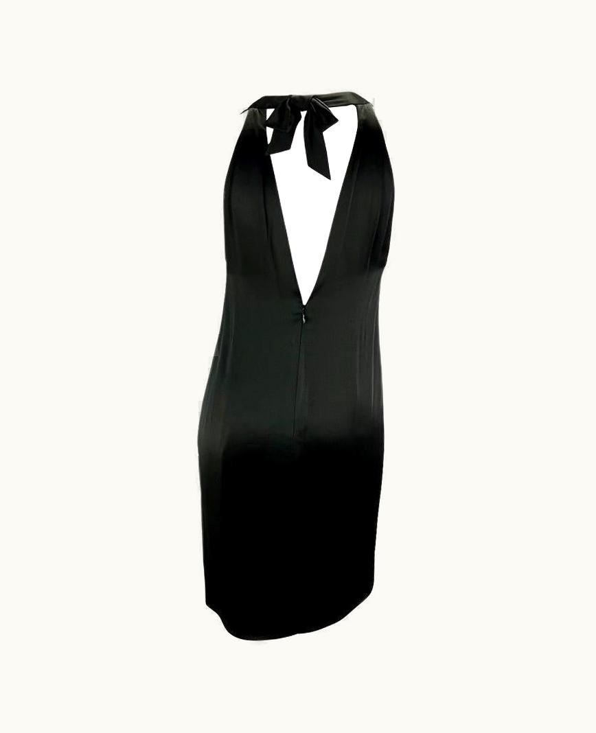 Saint Laurent 1990s Yves Saint Laurent Rive Gauche Black Satin Bow Sleeveless Dress