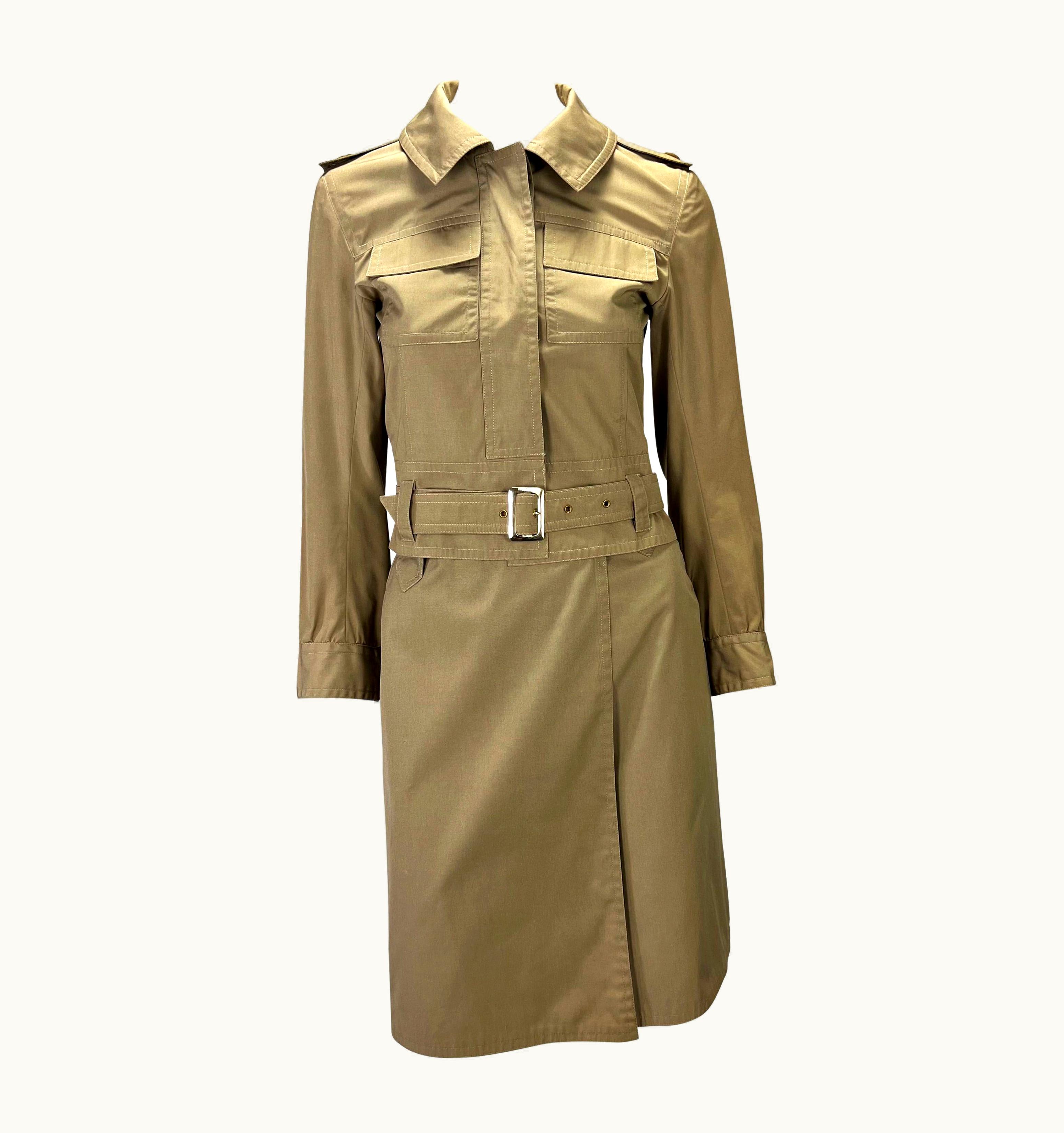 Saint Laurent S/S 1969 Saint Laurent Rive Gauche Documented Safari Khaki Belt Jacket Skirt Set