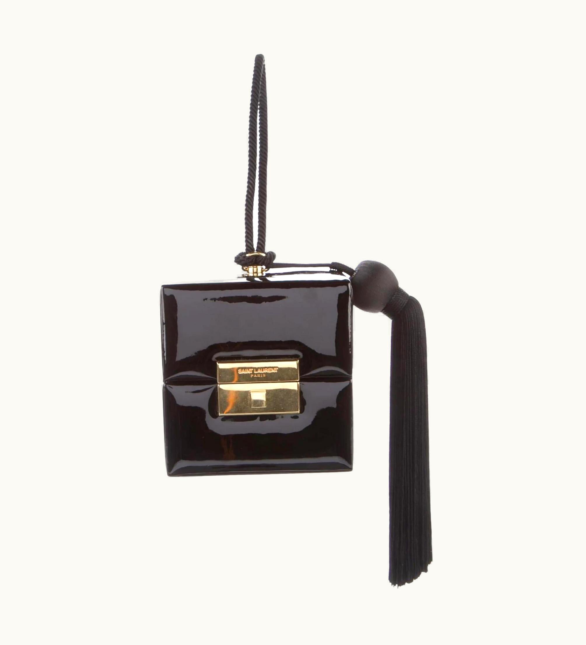 Saint Laurent Black Patent Jerry Box Bag Wristlet (538454)