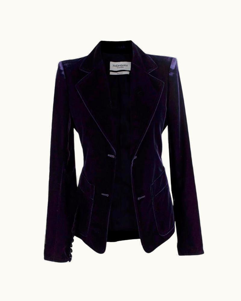 Saint Laurent Yves Saint Laurent Vintage Navy Blue Velvet Open Blazer