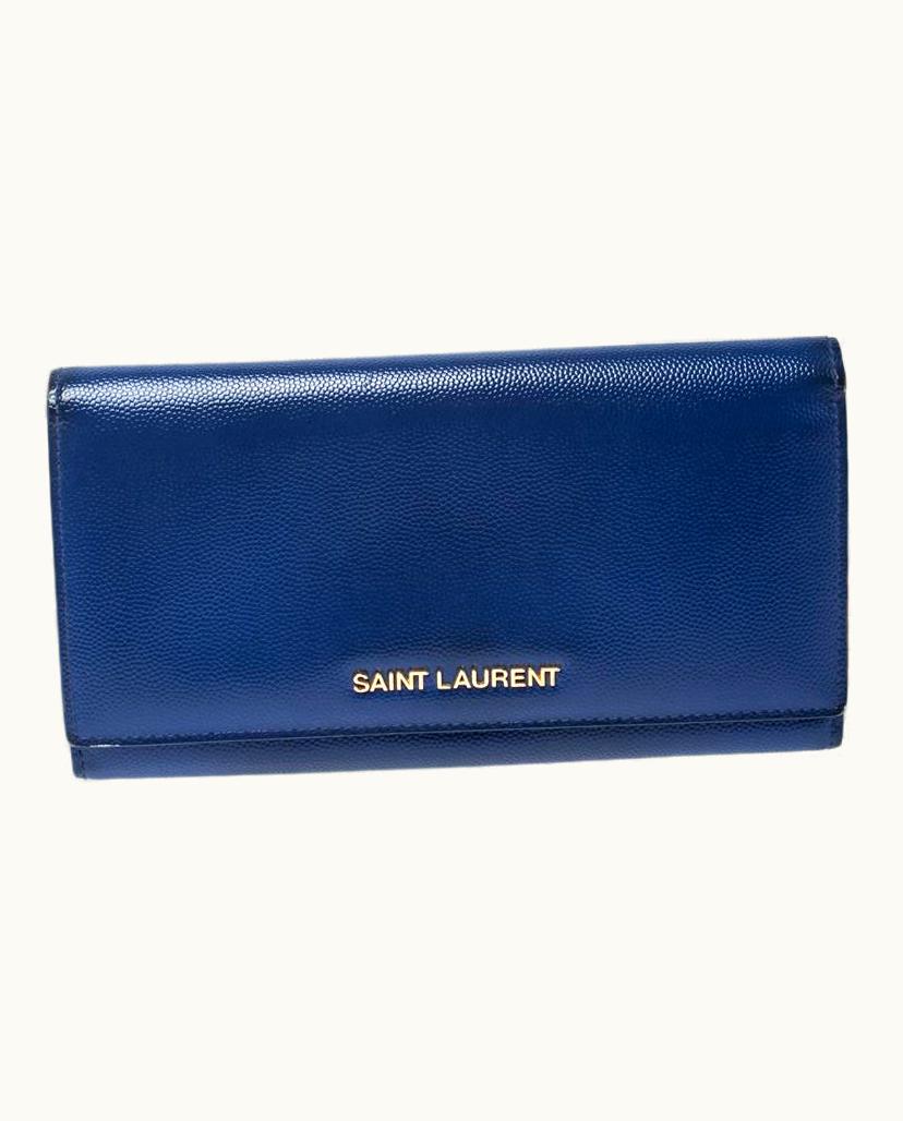 Saint Laurent Paris Blue Leather Marquage Continental Flap Wallet UZ0585406
