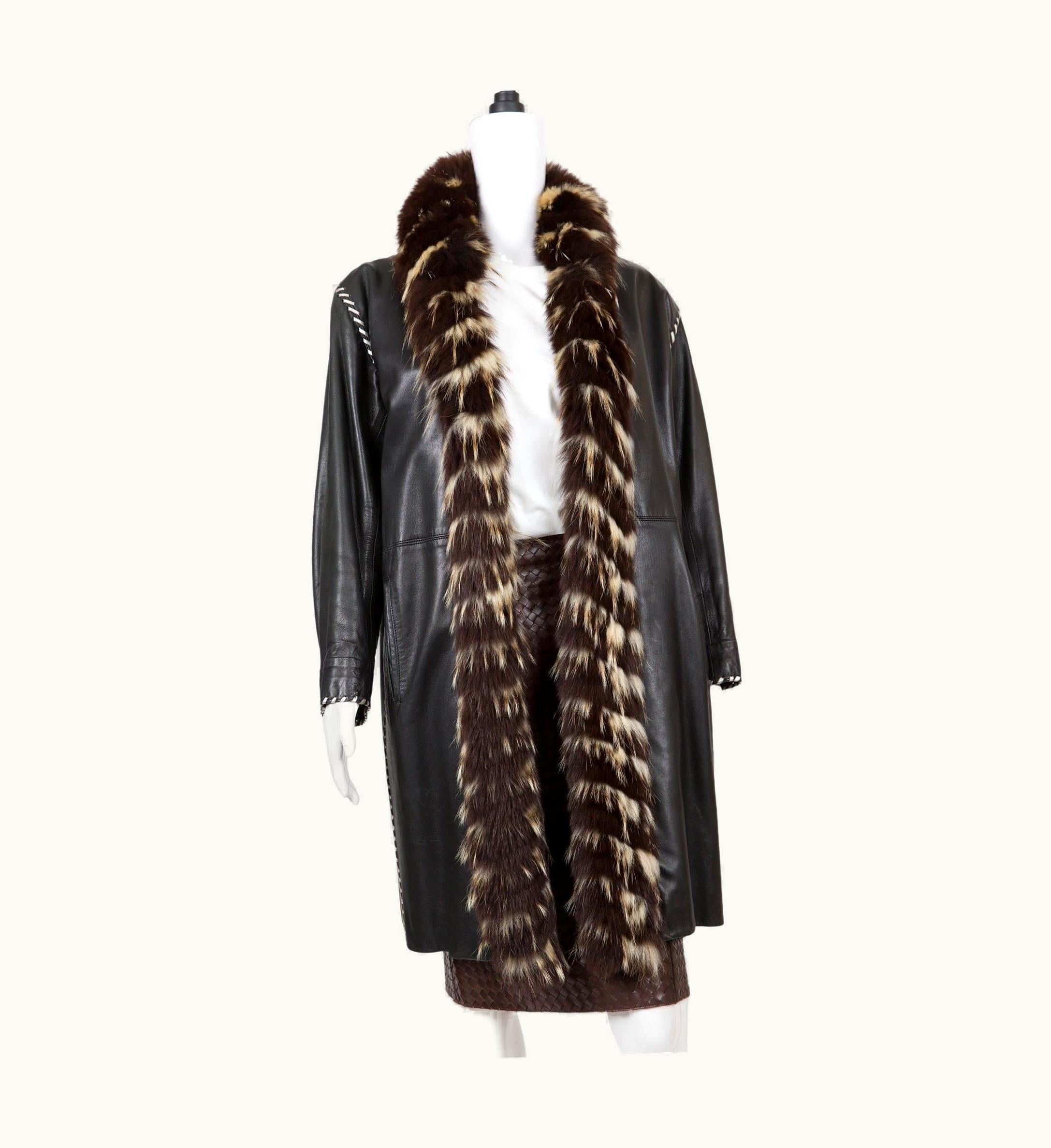 Saint Laurent 1990s YSL Yves Saint Laurent Black Lambskin Leather And Shearling Coat