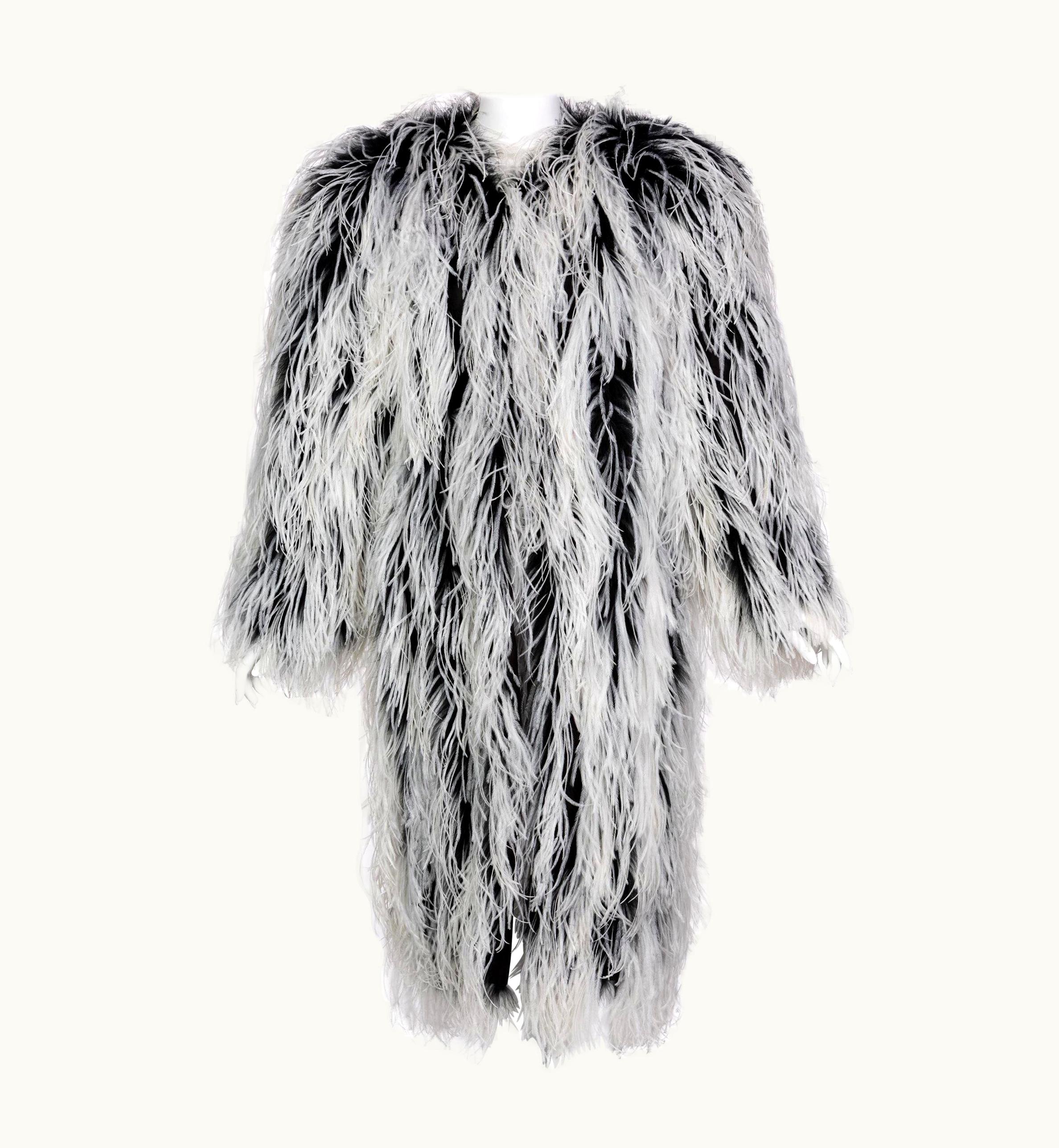 Saint Laurent Yves Saint Laurent White Black Ostrich Feather Coat YSL Rare Documented 1960s UZ0585419