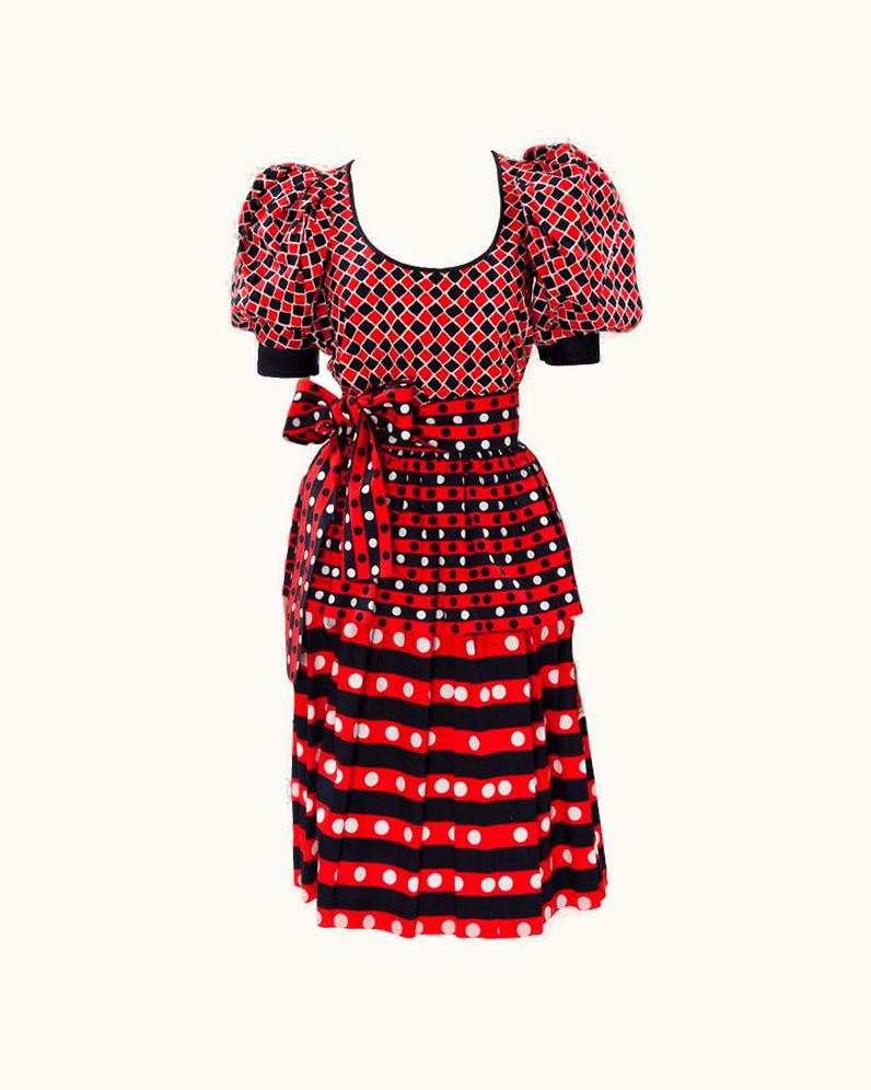Saint Laurent Yves Saint Laurent Runway Harlequin Cotton Ensemble, Spring-Summer 1983