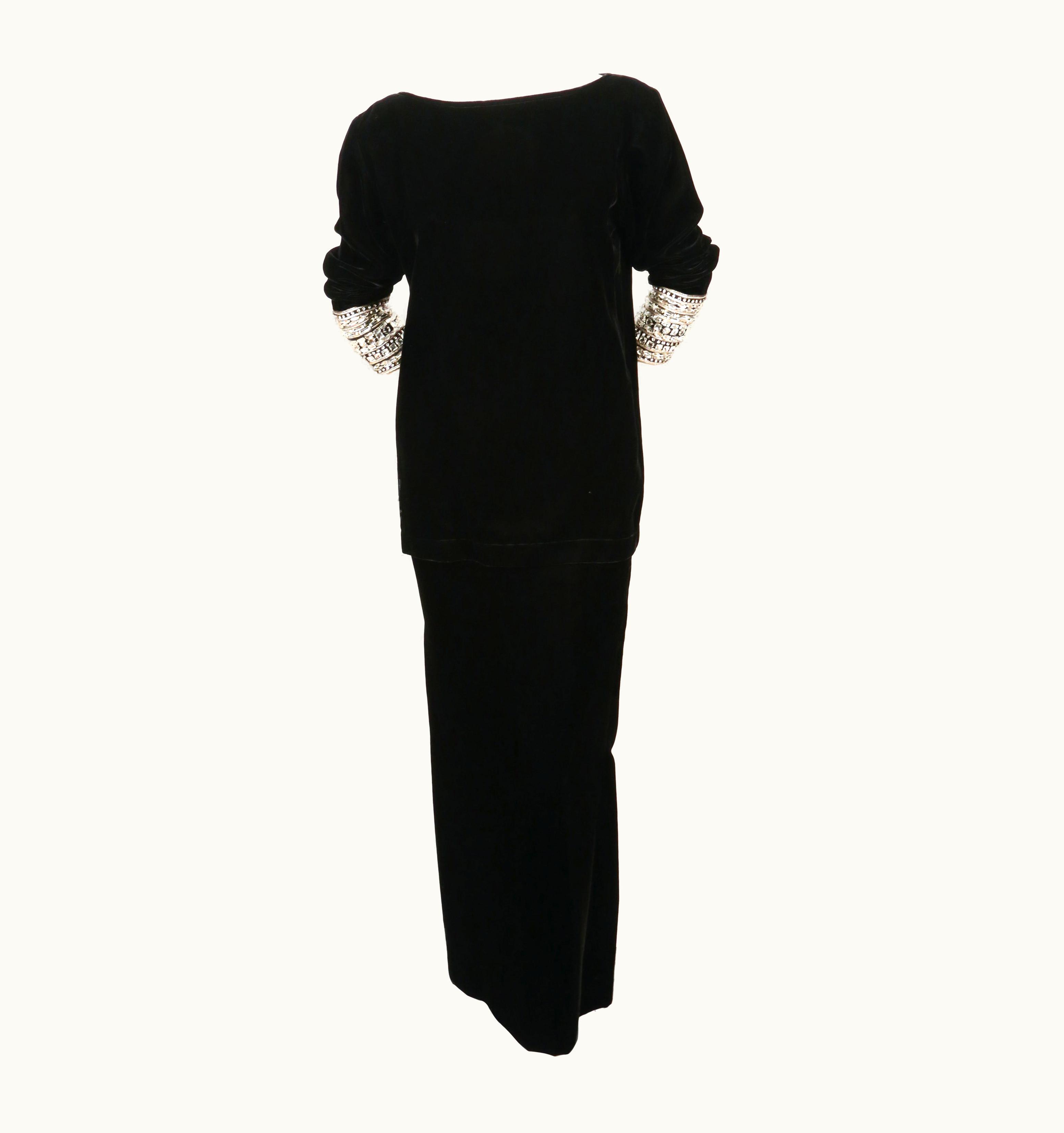 Saint Laurent 1983 Yves Saint Laurent Velvet Runway Tunic With Crystals And Long Skirt