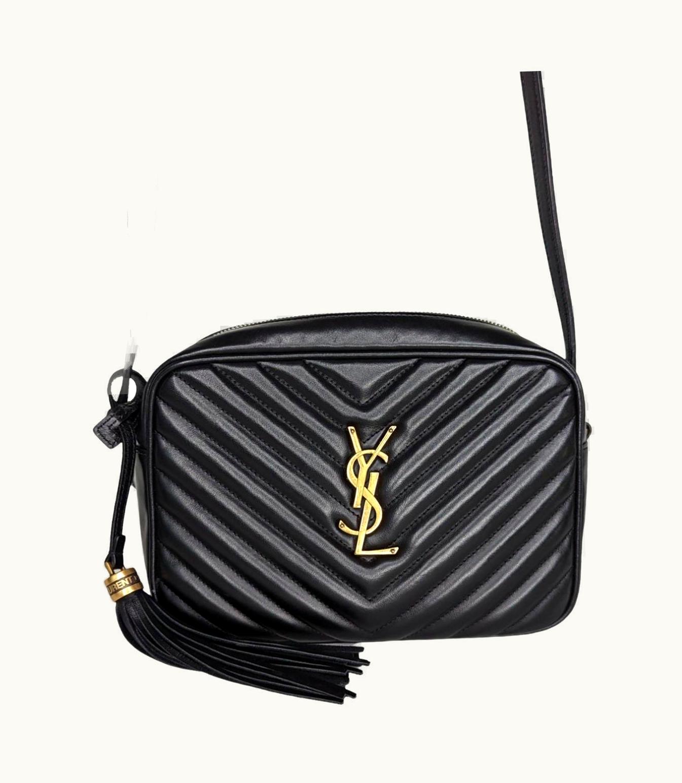 Saint Laurent YSL Black Matelassé Crossbody Lou Camera Bag