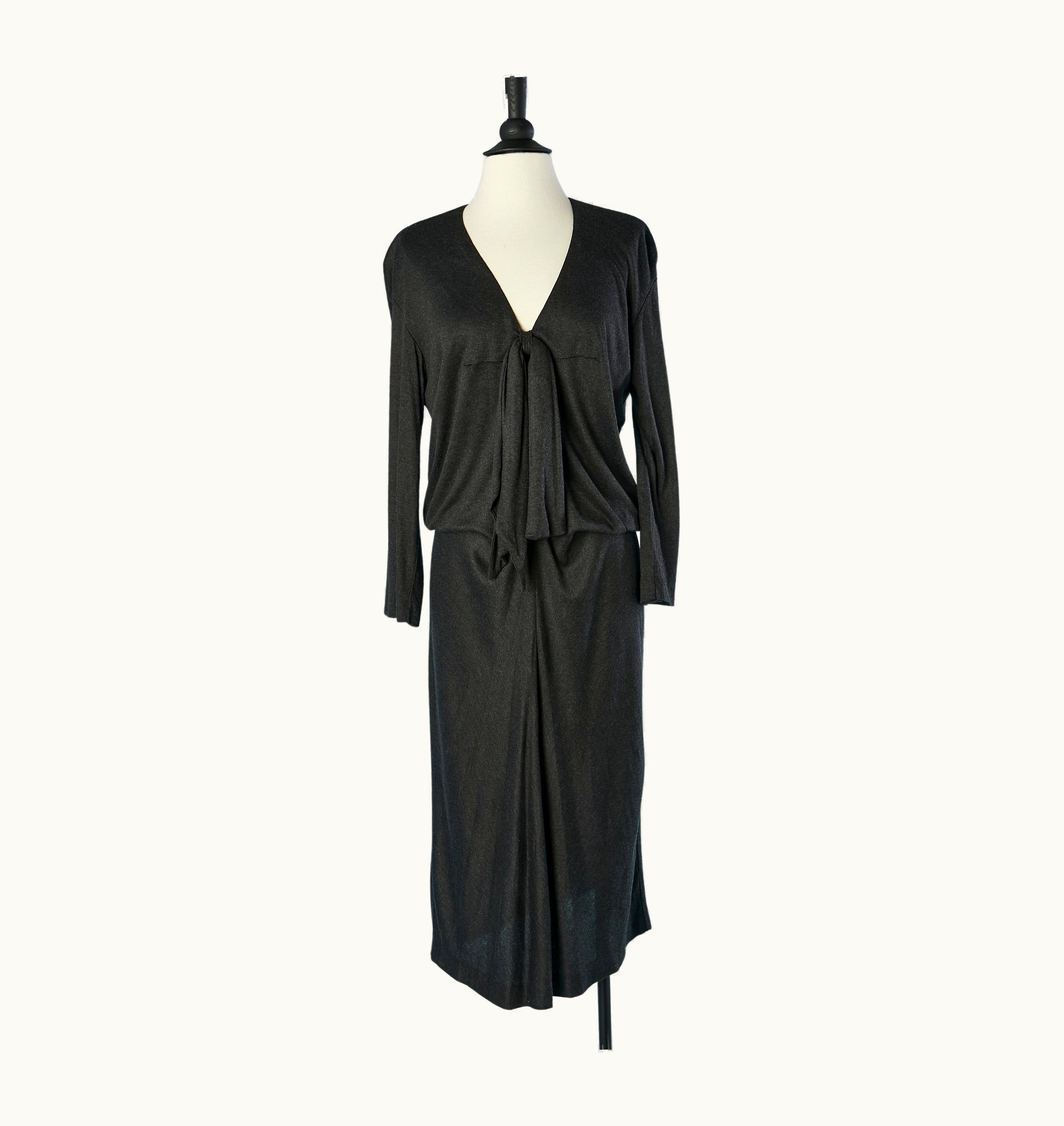Saint Laurent Anthracite Drape Jersey Dress With Bow In The Middle Front Yves Saint Laurent