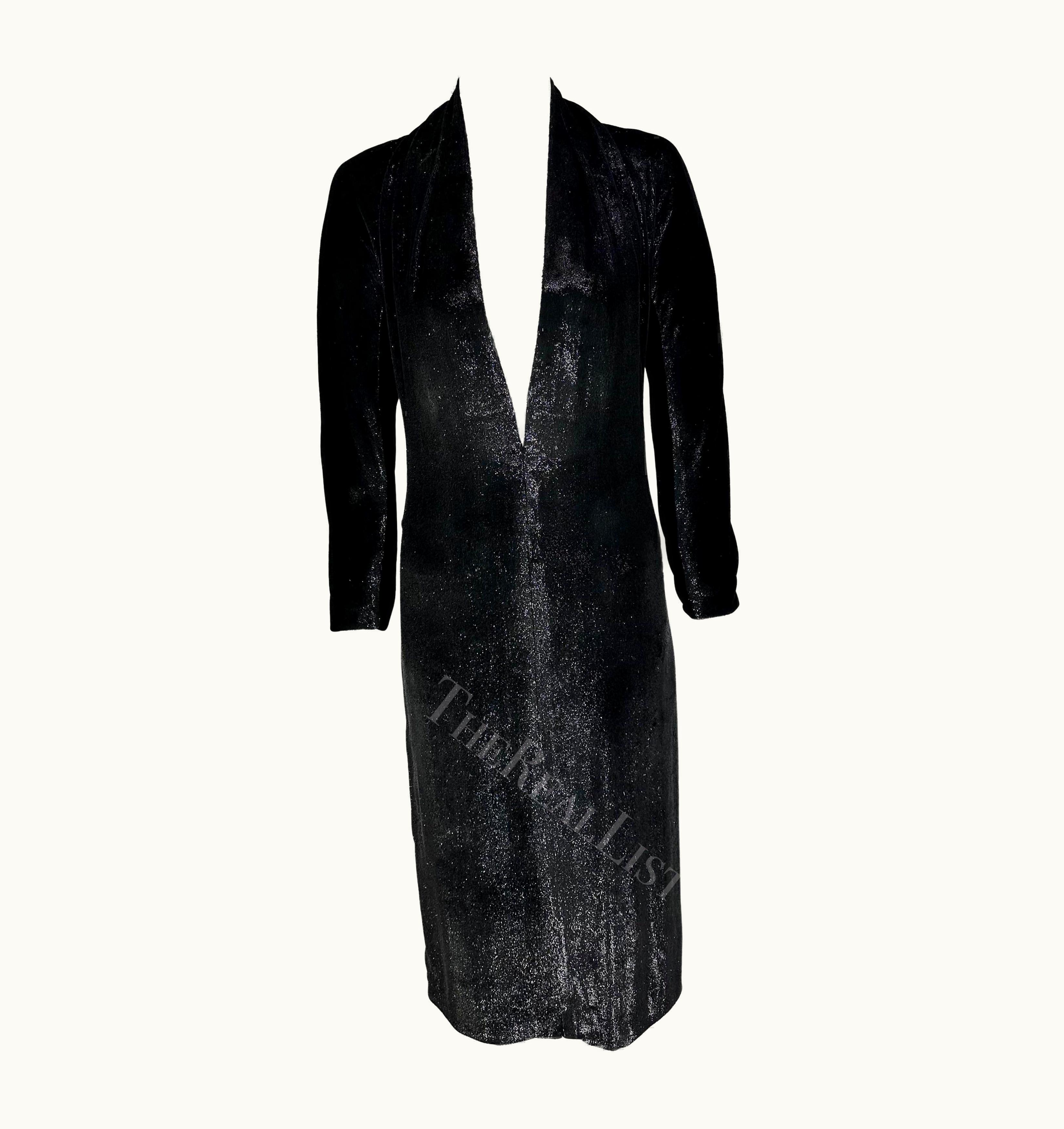 Saint Laurent AW 2000 Yves Saint Laurent By Alber Elbaz Black Sparkle Plunging Runway Dress