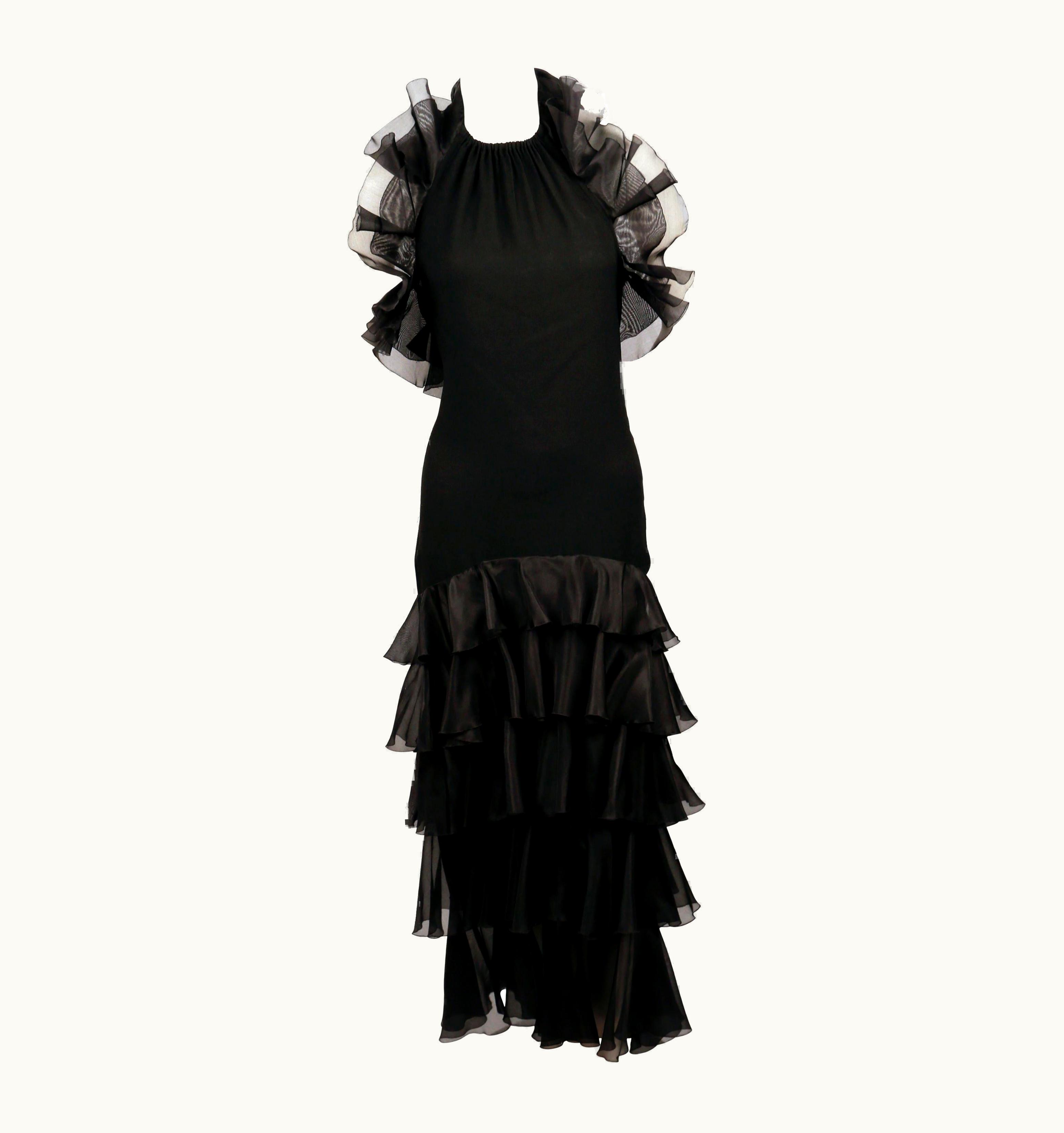 Saint Laurent 1984 Yves Saint Laurent Crepe Dress With Organza Ruffles