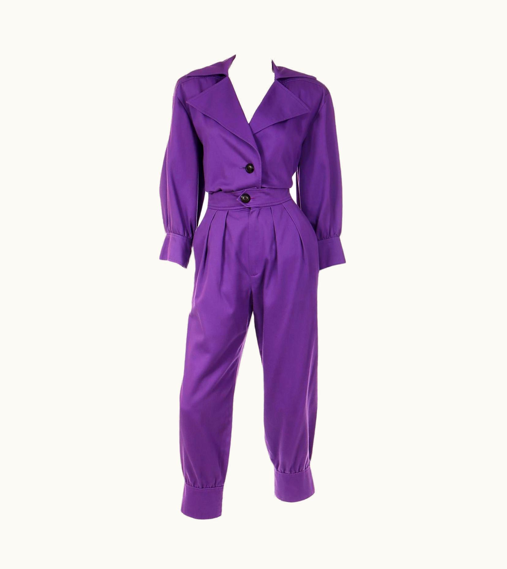 Saint Laurent Vintage Yves Saint Laurent 1985 Runway Purple 2pc Pants & Jacket Outfit
