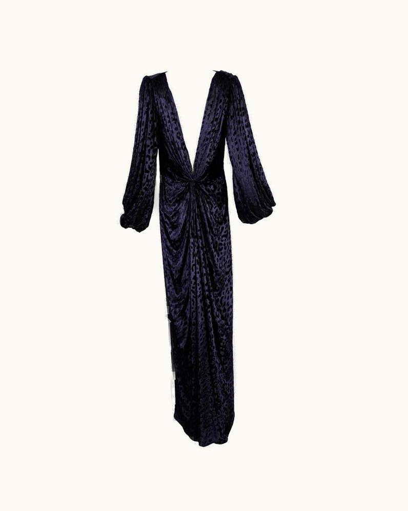 Saint Laurent 1985 Yves Saint Laurent Haute Couture Velvet Panne Leopard Print Evening Gown