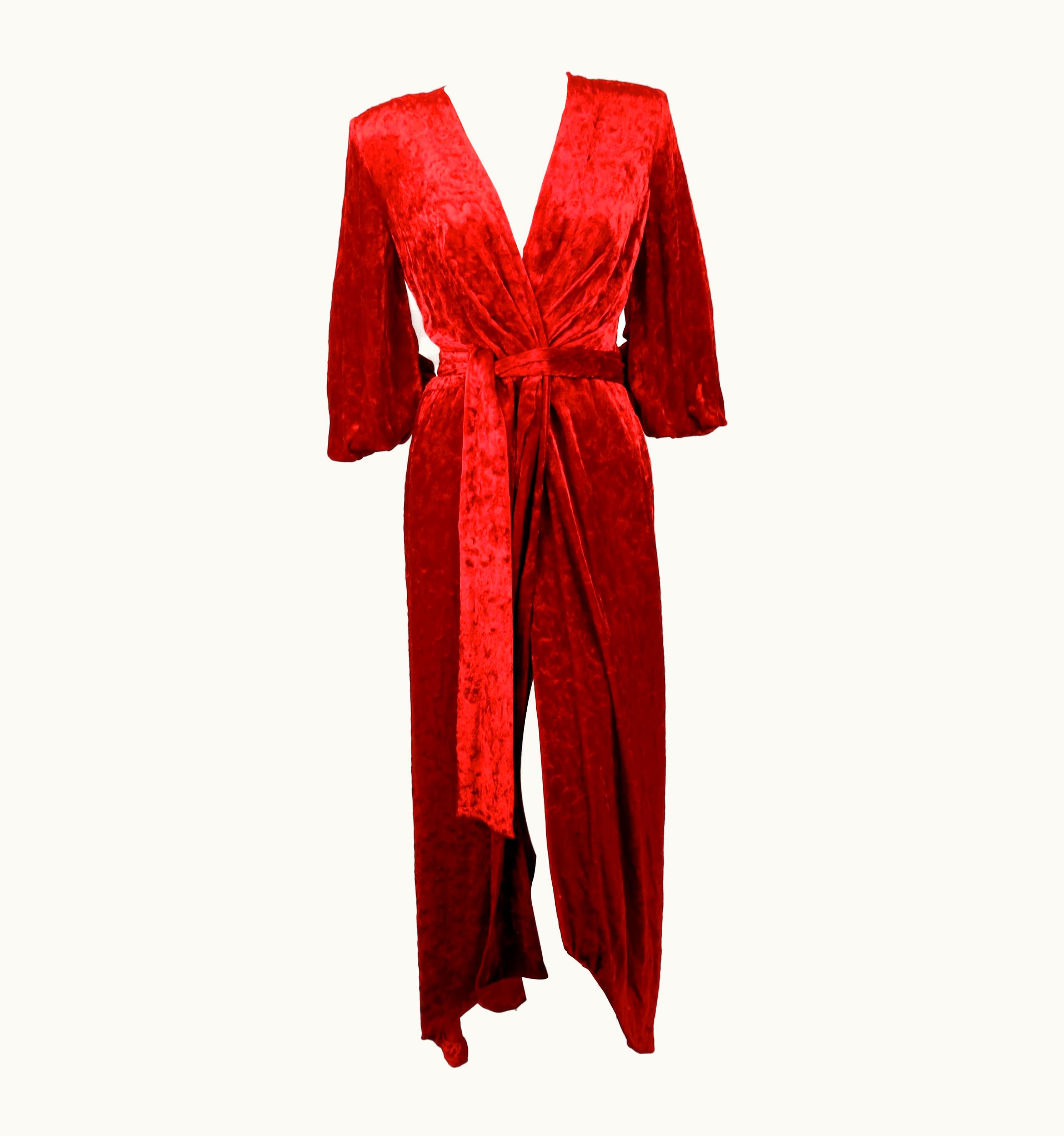 Saint Laurent 1985 Yves Saint Laurent Crimson Crushed Velvet Wrap Runway Dress