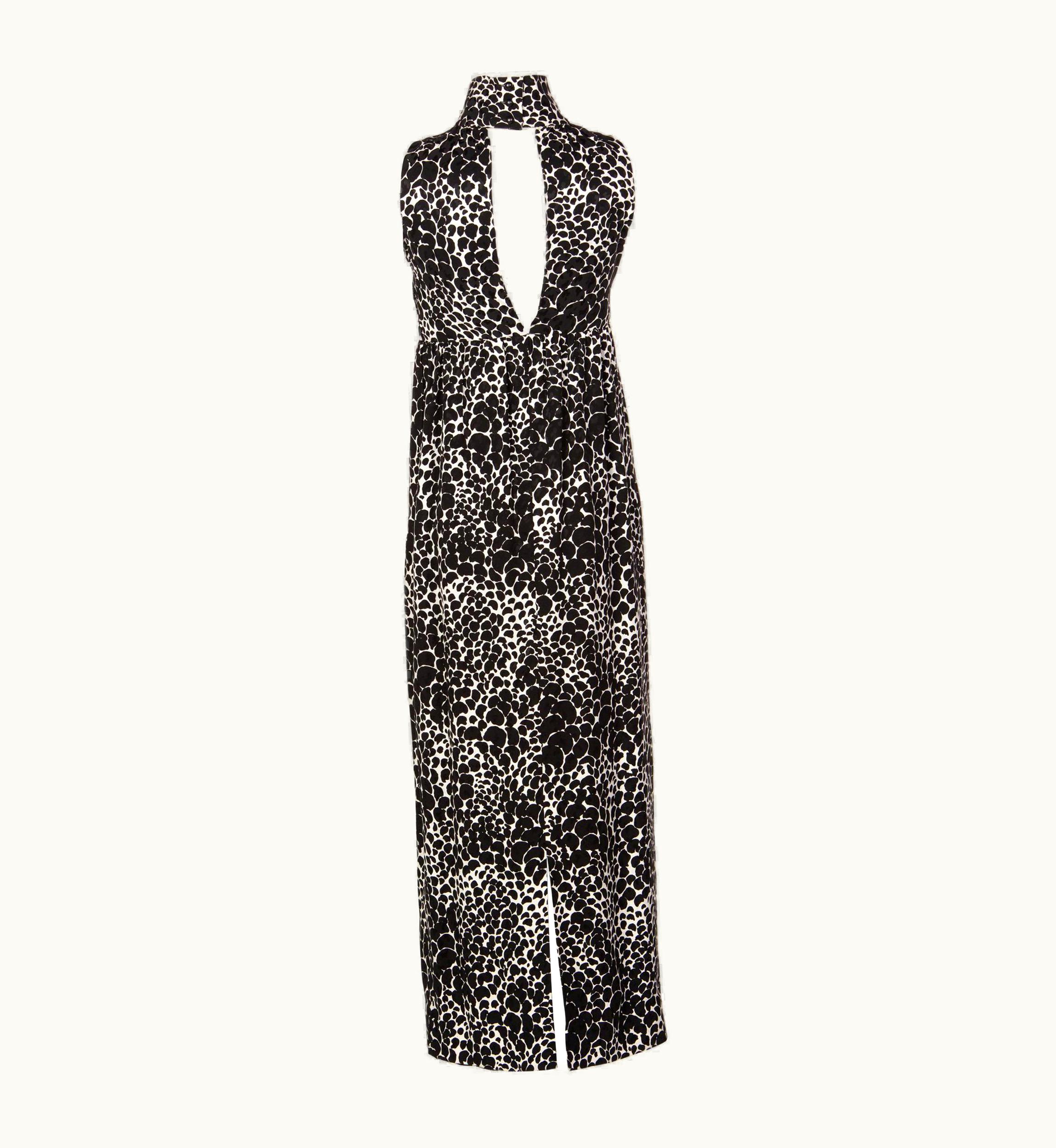 Saint Laurent Yves Saint Laurent YSL Black And White Silk Print High Neck Evening Dress 1985 UZ0585460