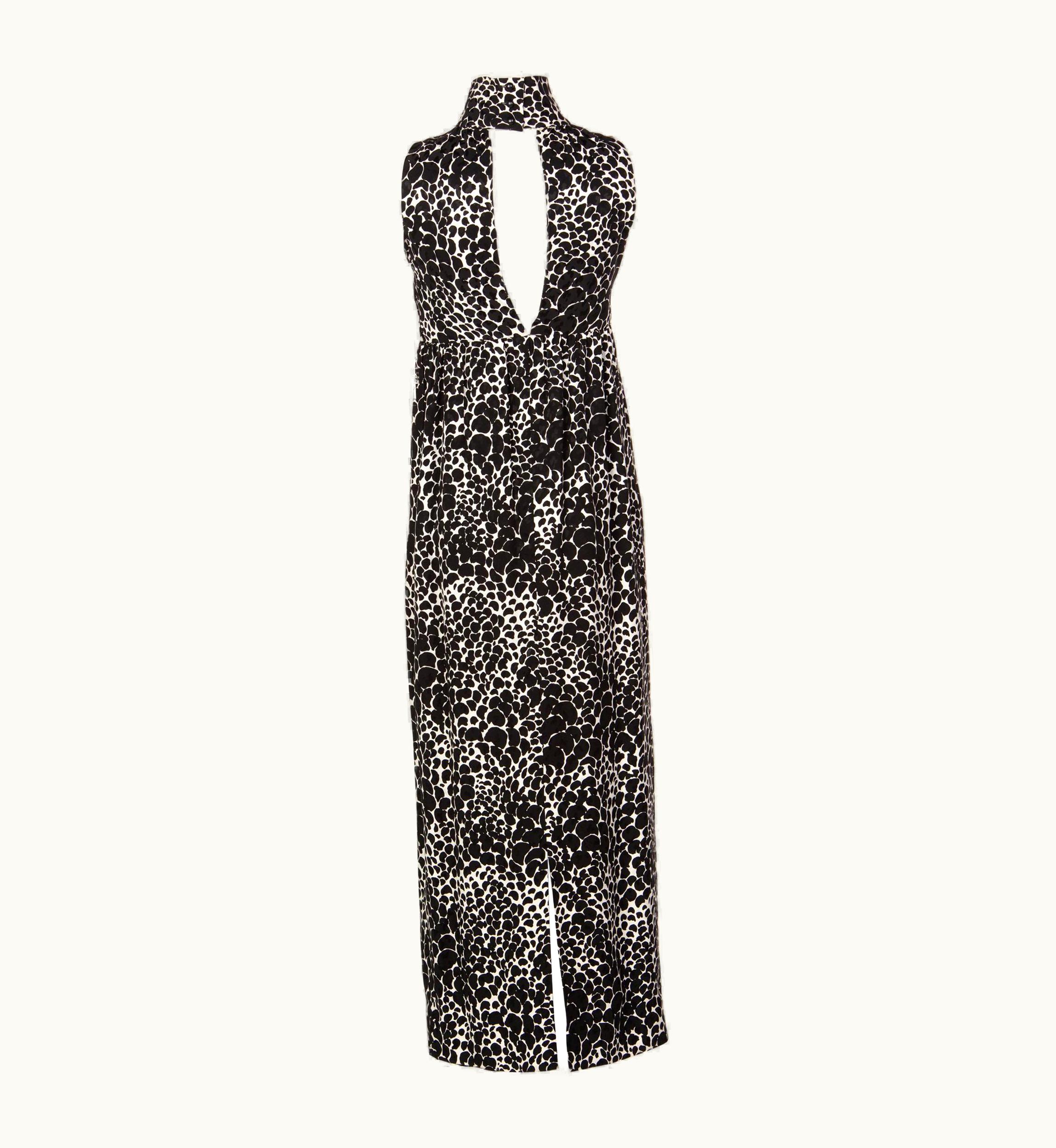 Saint Laurent Yves Saint Laurent YSL Black And White Silk Print High Neck Evening Dress 1985 UZ0585461