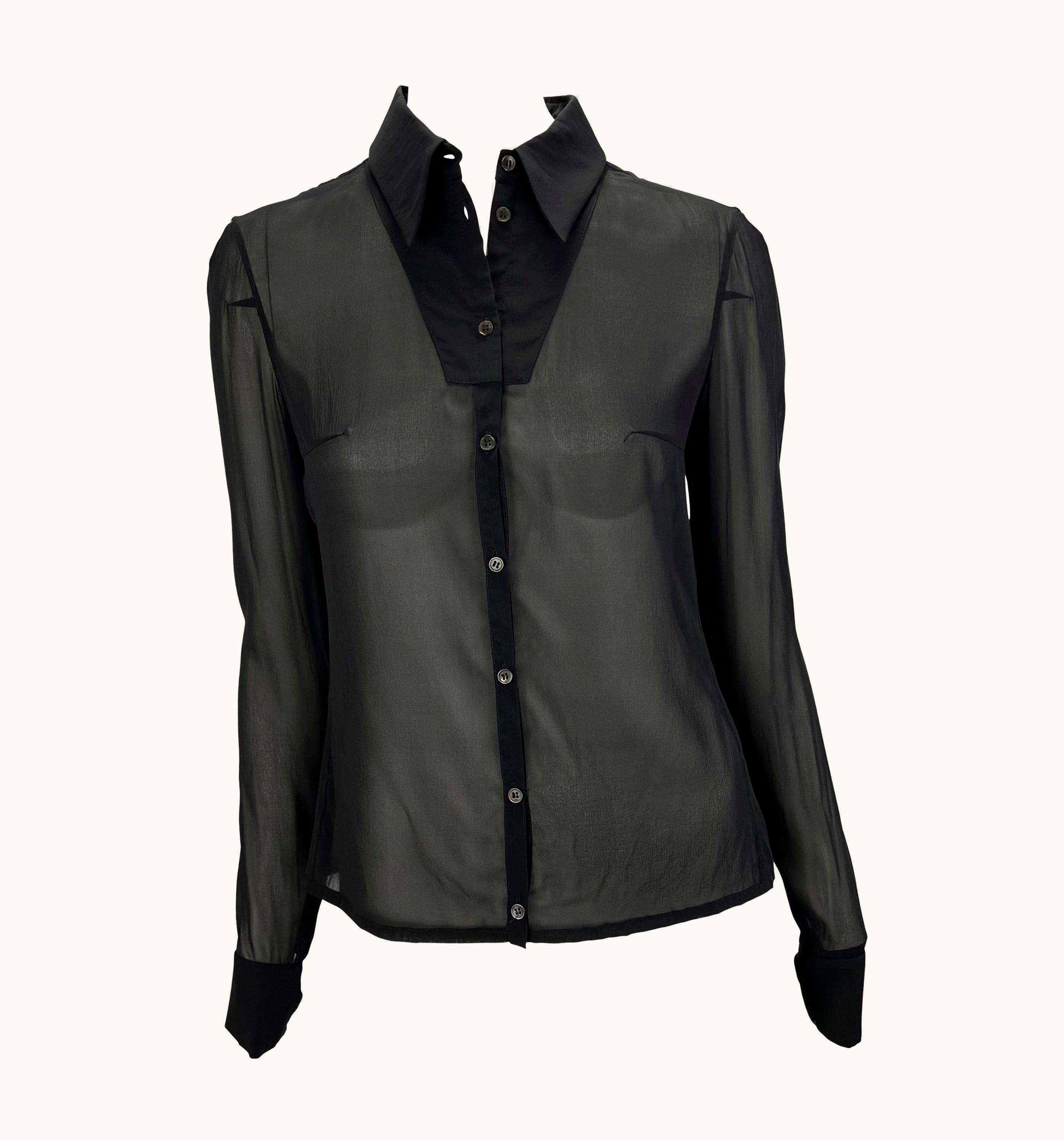 Saint Laurent S/S 2001 Yves Saint Laurent By Tom Ford Sheer Stretch Silk Zip Sleeve Top