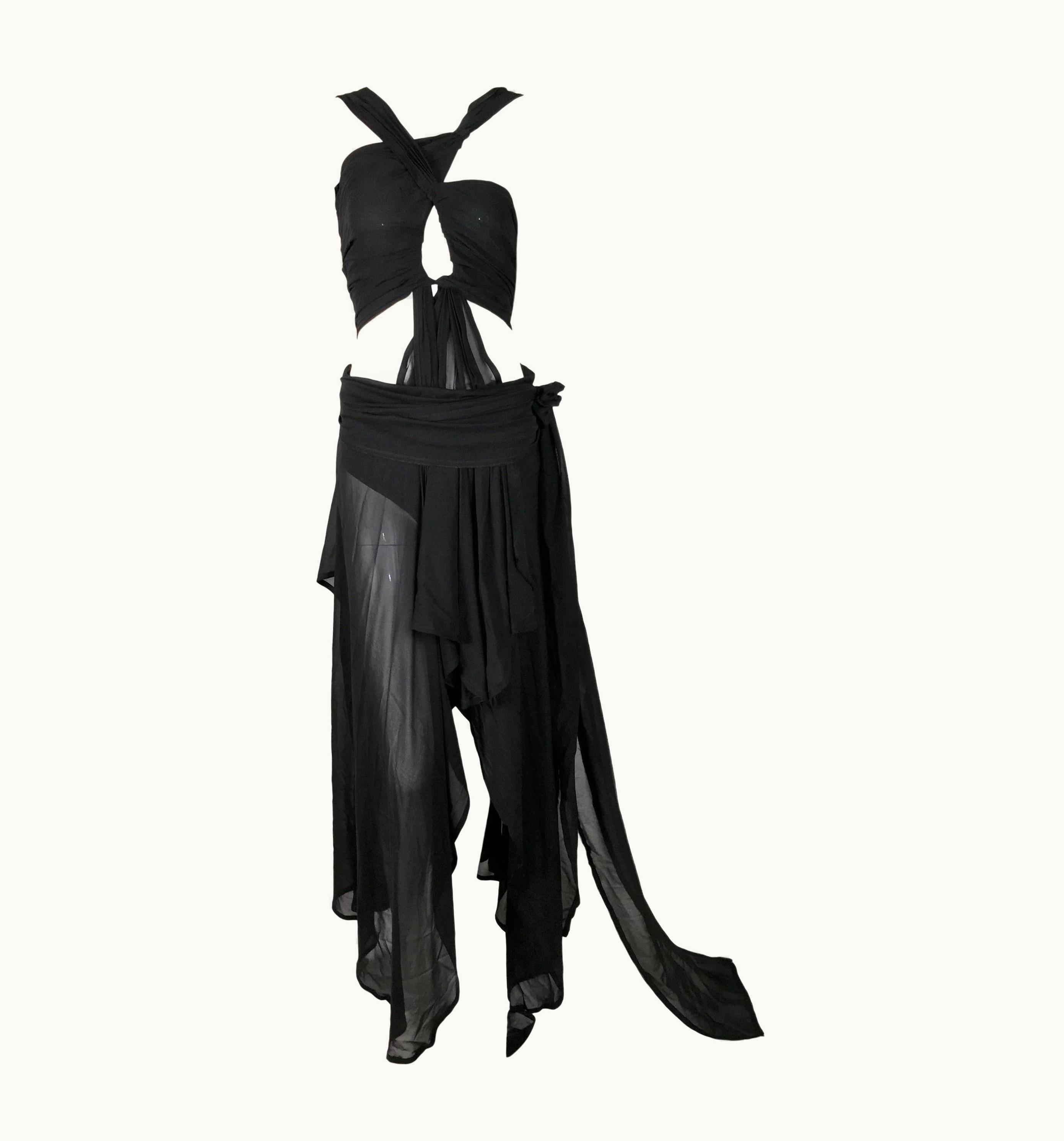 Saint Laurent S/S 2002 Yves Saint Laurent Tom Ford Runway Sheer Black Silk Cut-Out Gown Dress