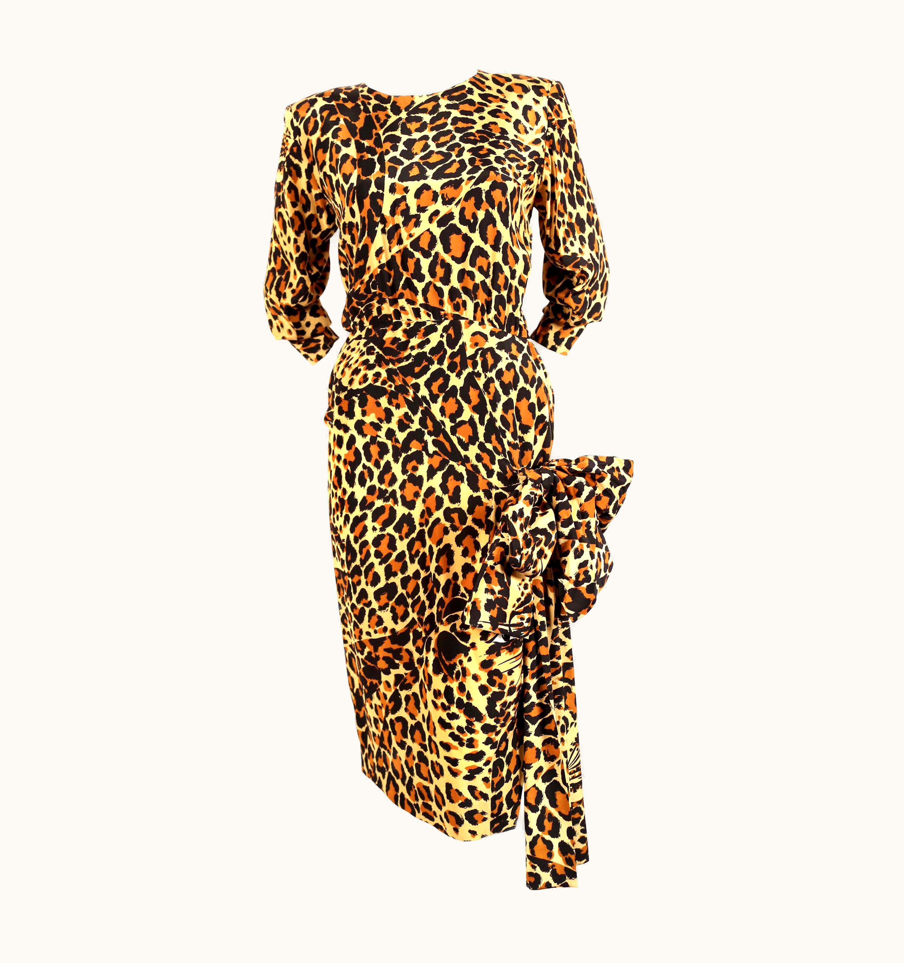 Saint Laurent Yves Saint Laurent Leopard Printed Silk Runway Dress 1986