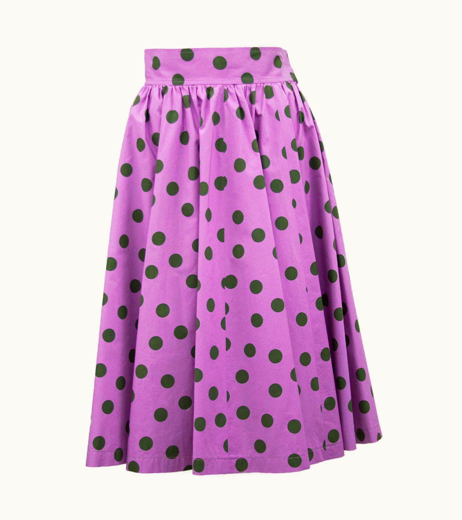 Saint Laurent 1986 YSL Yves Saint Laurent Purple Polka Dot Midi Skirt
