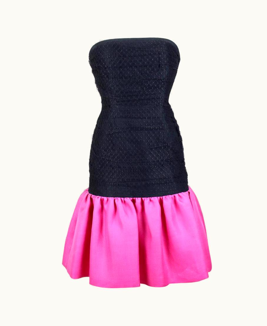 Saint Laurent Spring/Summer 1987 Yves Saint Laurent Runway Black And Pink Strapless Dress