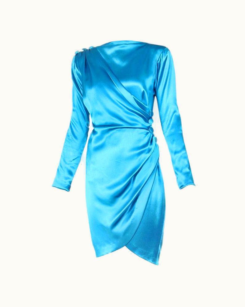 Saint Laurent 1987 A/h Yves Saint Laurent YSL Haute Couture Electric Blue Silk Cocktail Dress