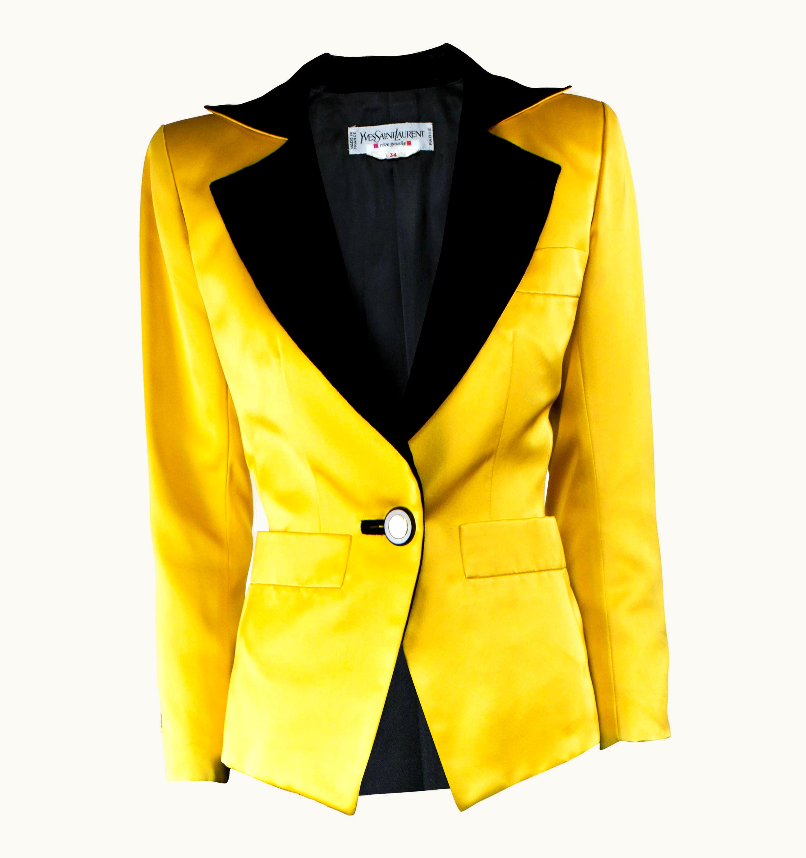 Saint Laurent Yves Saint Laurent Yellow Satin Tuxedo Jacket, Fall 1988