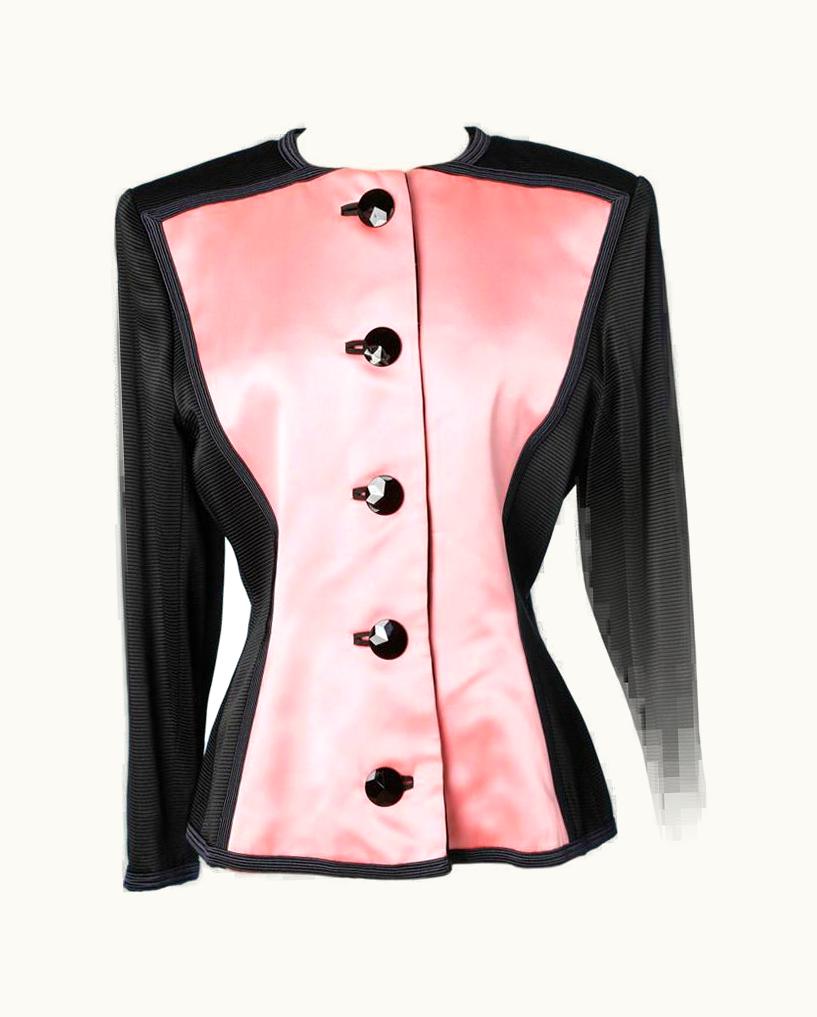 Saint Laurent Yves Saint Laurent Pink And Black Satin Jacket 1988