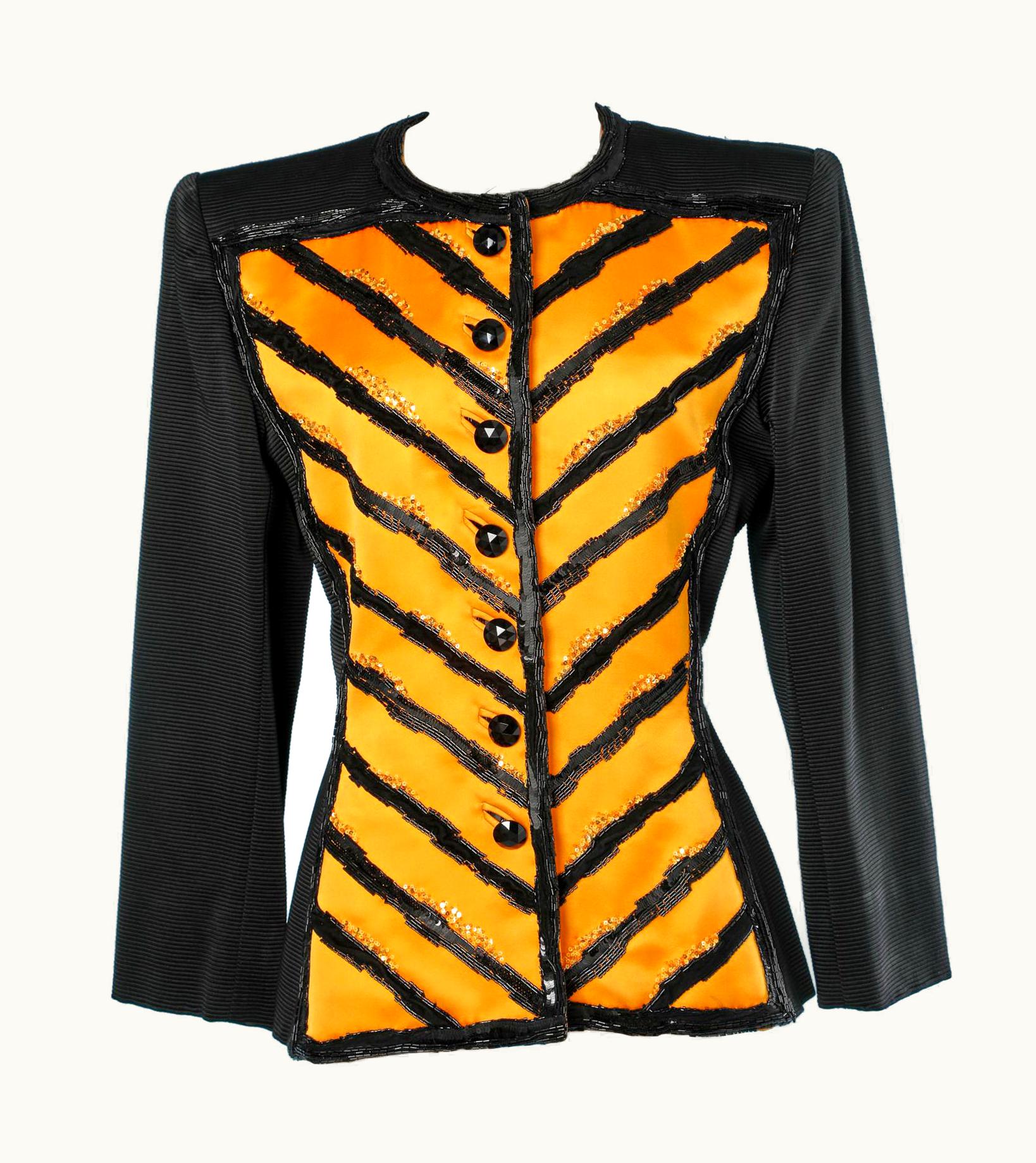 Saint Laurent Iconic Beaded Black And Yellow Jacket F-w 1988/89 Saint Laurent Rive Gauche
