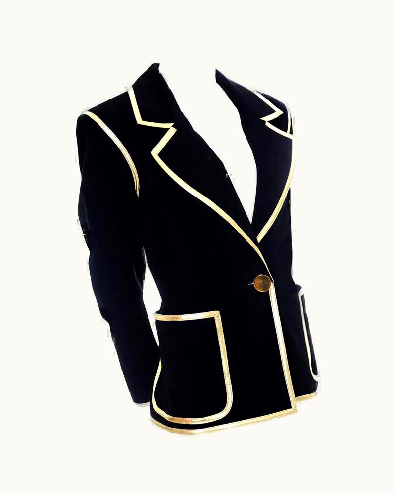 Saint Laurent YSL Vintage Black Suede Jacket Gold Leather Documented 1988