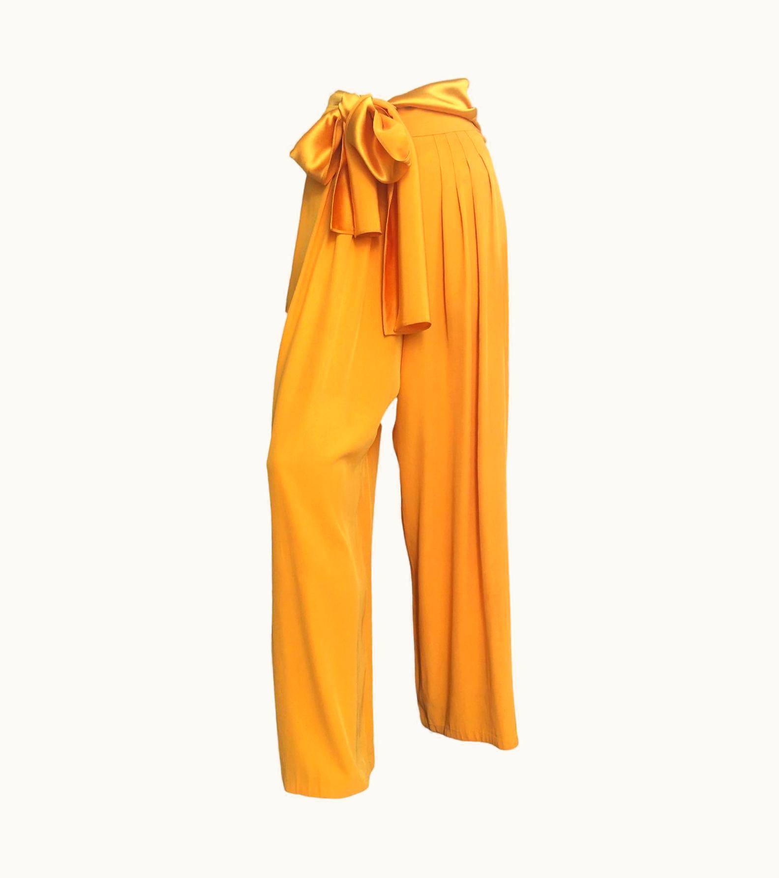 Saint Laurent Yves Saint Laurent Yellow Trouser Wide Pants Knot Ribbon 1980'