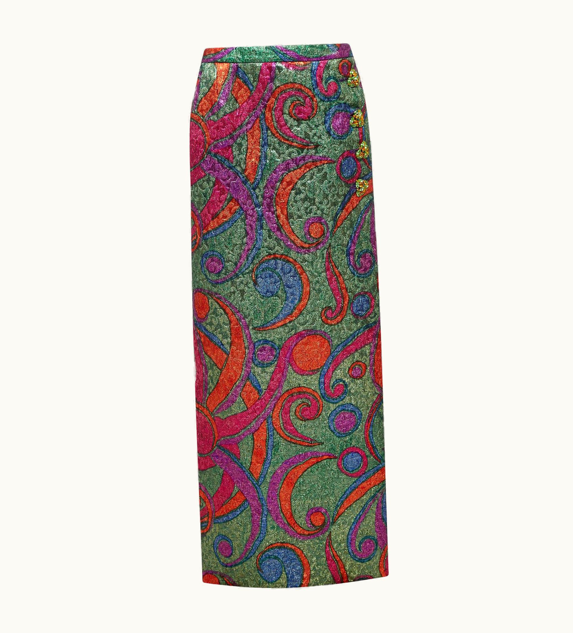 Saint Laurent Yves Saint Laurent 1989 Metallic Lame Skirt With Rhinestone Buttons