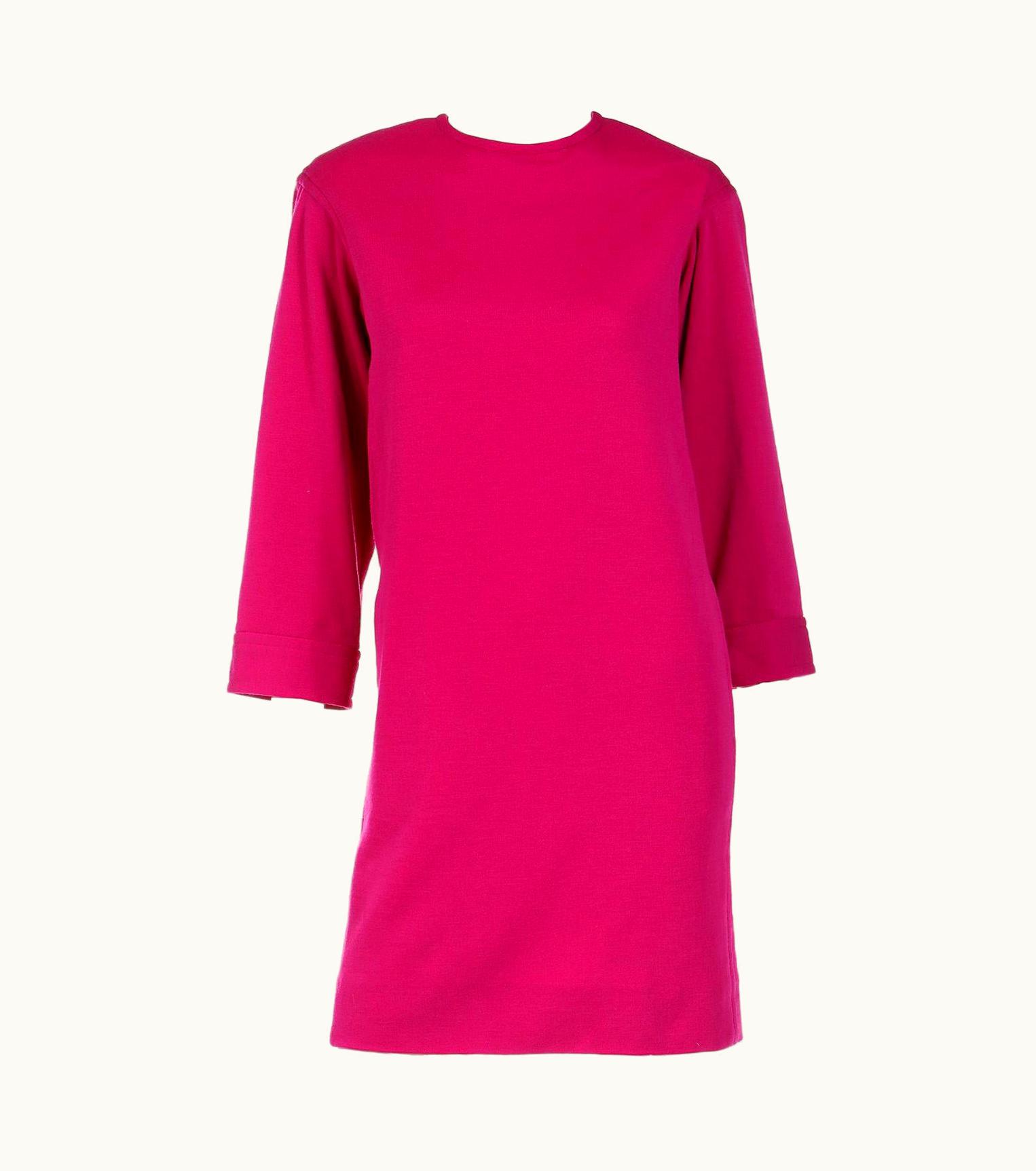Saint Laurent S/S 1990 Vintage Yves Saint Laurent Magenta Pink Wool Shift Dress
